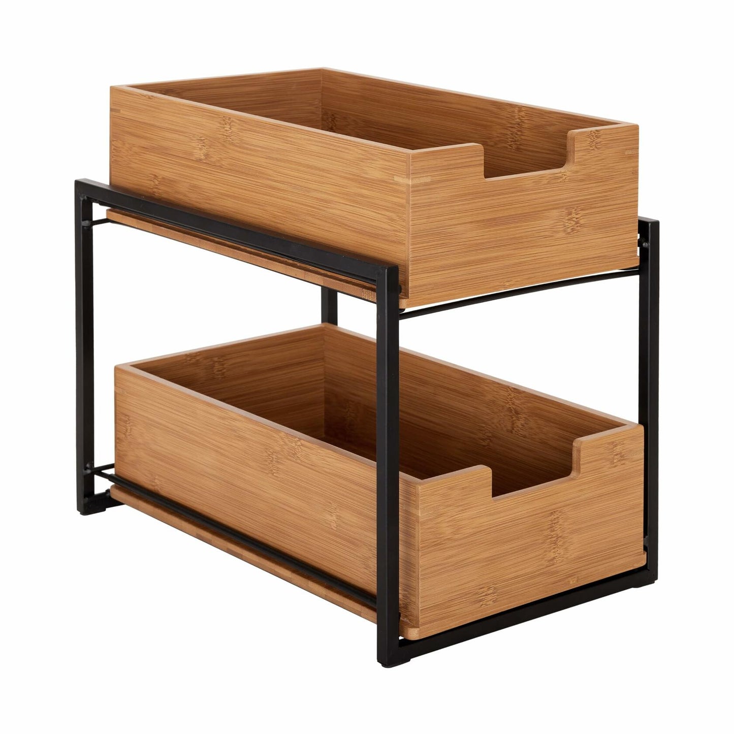 Seville Classics Bamboo Premium Organizer Storage Bins for Kitchen Silverware, Pantry, Closet, Office Desk, Pens, Utensils, Makeup, K Cup, Bamboo, 2-Tier Bin Set, Black