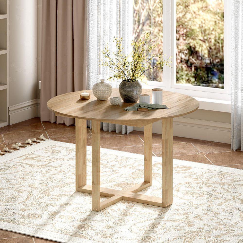 Modern Light Oak Wood MDF Top 82.7 in. Trestle Base Dining Table Seats 8 Extendable Oval Shape