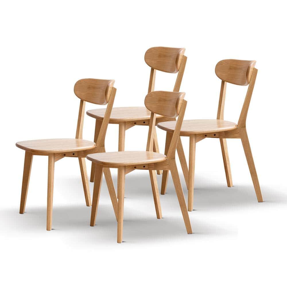 Harper & Bright Designs Natural Oak 100% Solid Wood Dining Chair Set of 4 with Curved Backrest