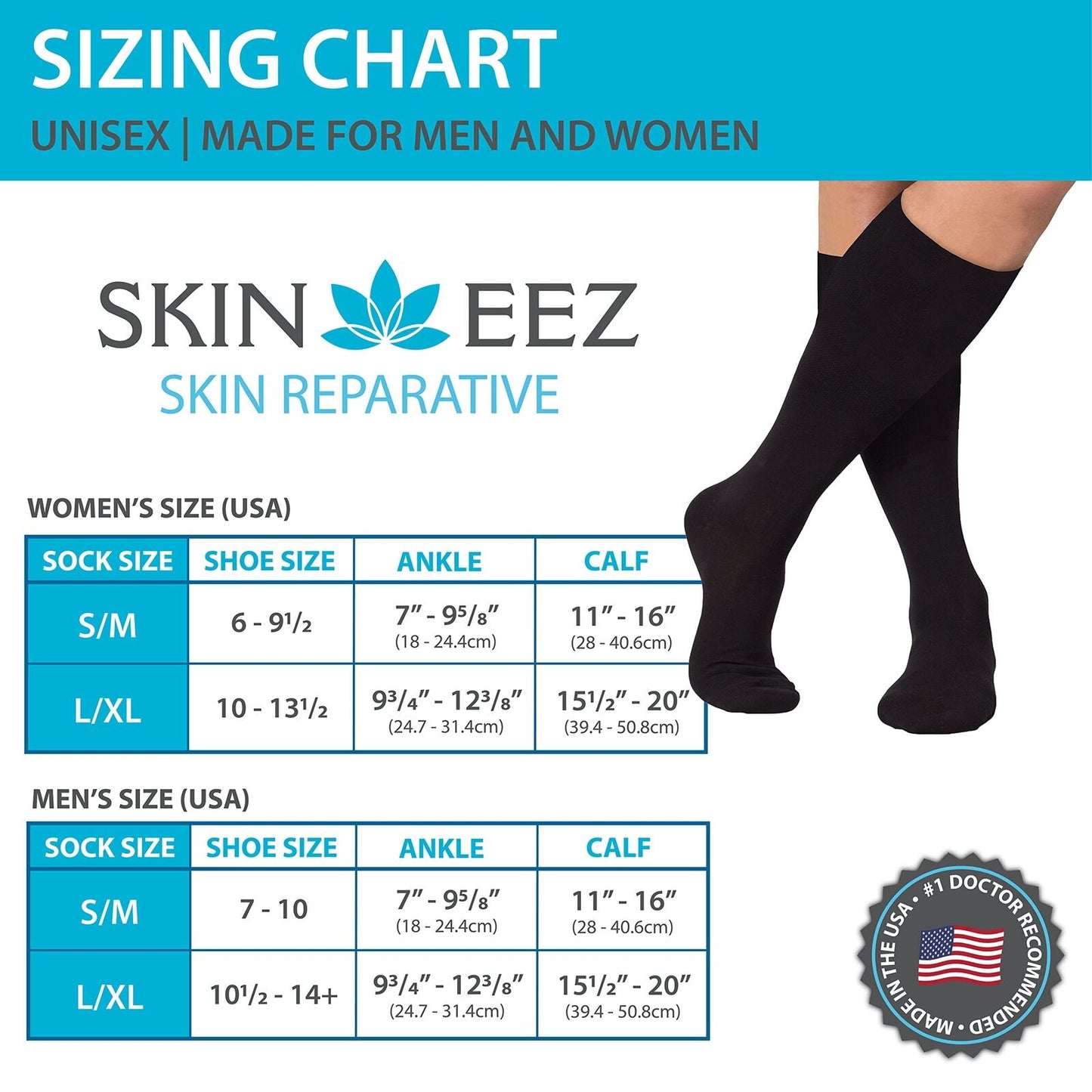 Skineez Medical Grade Advanced Healing Compression Socks 10-20mmHg, Clinically