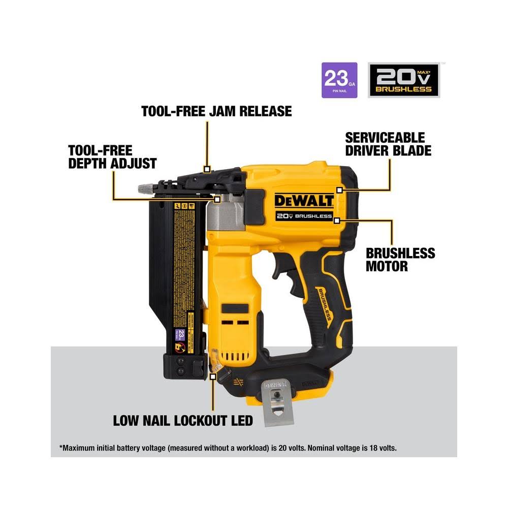 DEWALT ATOMIC 20V MAX Lithium Ion Cordless 23 Gauge Pin Nailer Tool Only