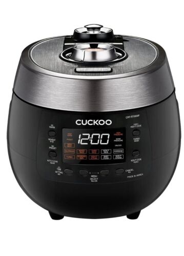 CUCKOO 6 Cup (Uncooked) 12 Cup (Cooked) Rice Cooker with Dual Pressure Modes, LED Display Panel, Durable Non-Stick Inner Pot with Optimal Heat Distribution & Dual Motion Gasket (Black, CRP-RT0609FB)