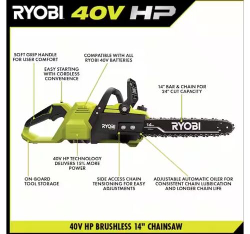 RYOBI 40V HP Brushless 14 in. Battery Chainsaw (Tool Only)