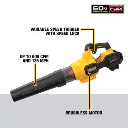 DEWALT 60V MAX 125 MPH 600 CFM Brushless Cordless Battery Powered Handheld Leaf Blower Kit, (1) 3Ah Battery & Charger