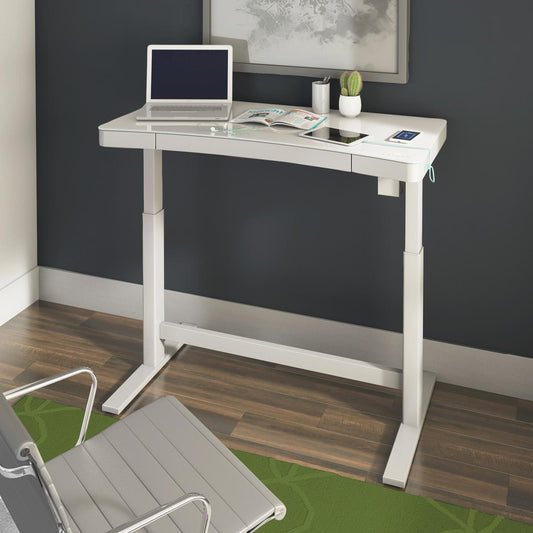 Tresanti Adjustable Height Sit/Stand Tech Desk, 47.3"L x 23.7"W x 29.4"- 47"H, White