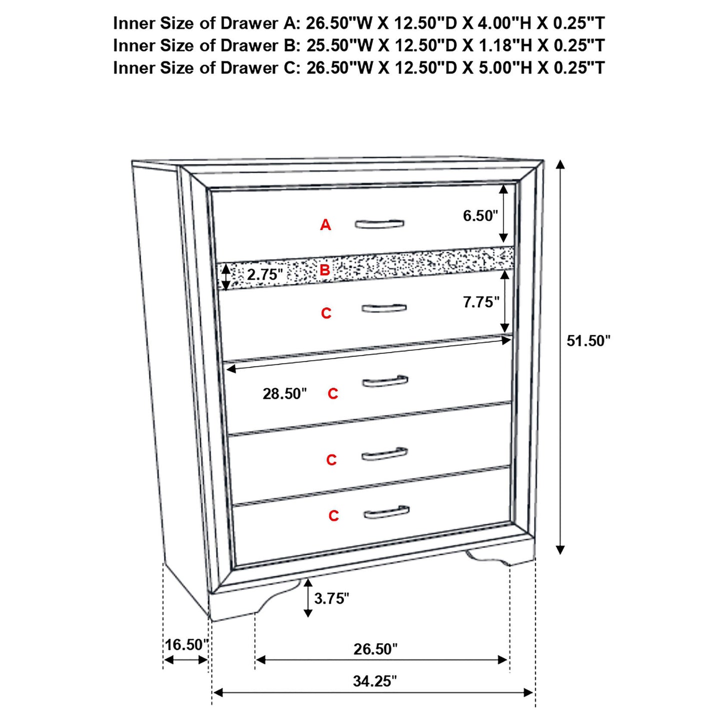 Miranda 5-Drawer Chest White And Rhinestone