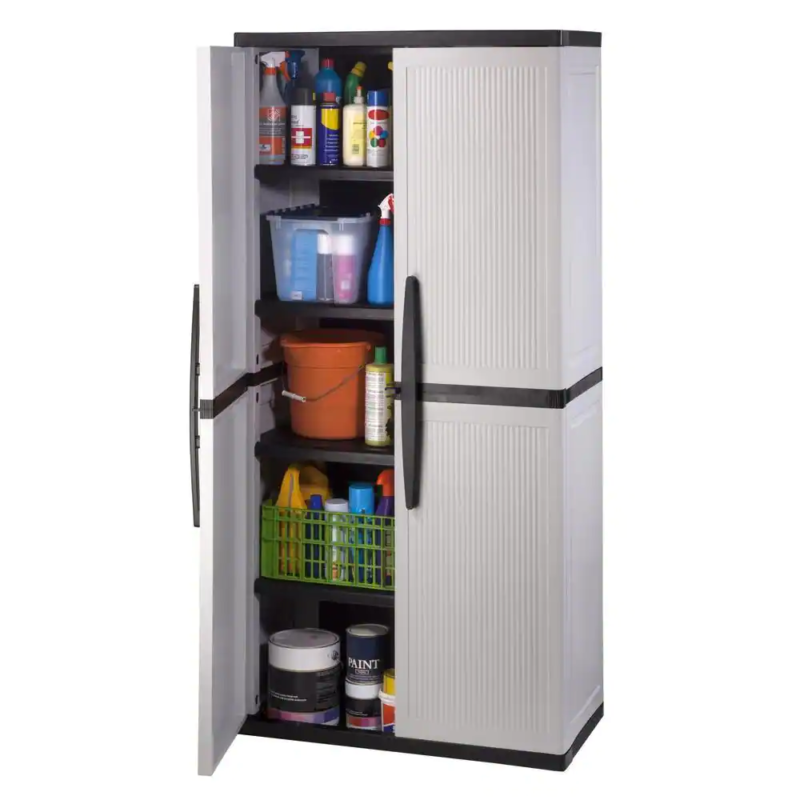 HDX Plastic Freestanding Garage Cabinet in Gray (27 in. W x 68 in. H x 15 in. D)