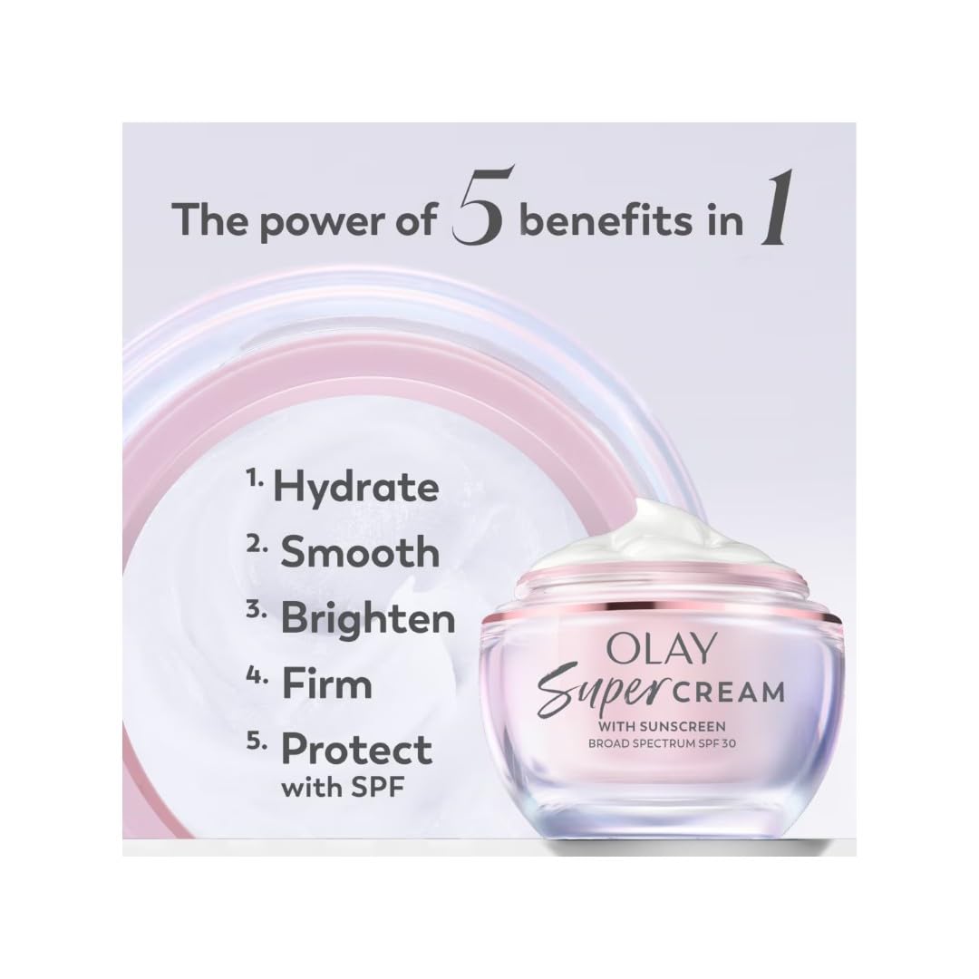 Olay Super Cream with Sunscreen SPF 30, Ultra Lightweight Face Moisturizer Scope, 1.7 oz