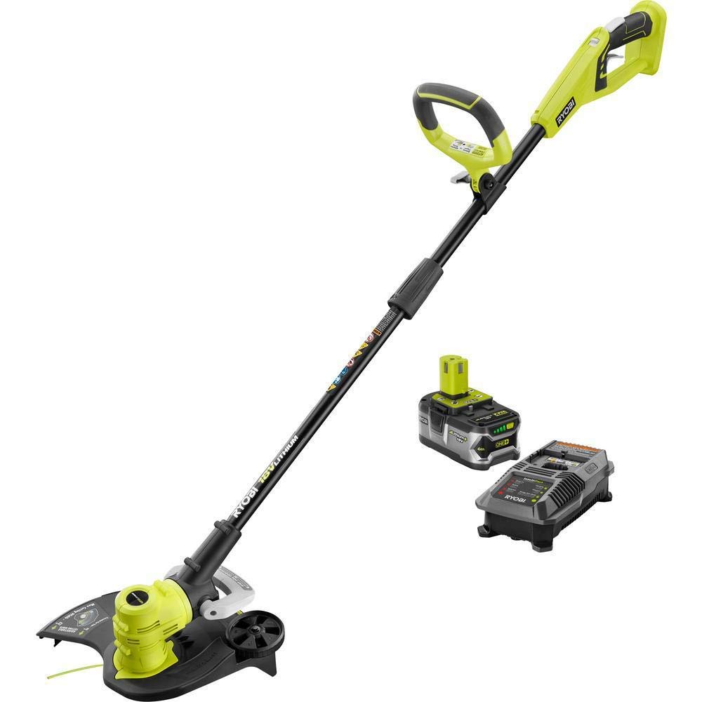 RYOBI ONE+ 18V 13 in. Cordless Battery String Trimmer/Edger with 4.0 Ah Battery and Charger