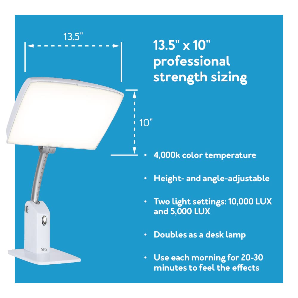 Carex Day-Light Sky Bright Light Therapy Lamp - 10,000 LUX Light Therapy Lamp at 12 Inches, Sunlight Lamp, Daylight Lamp, Therapy Light for Low Energy Levels, White