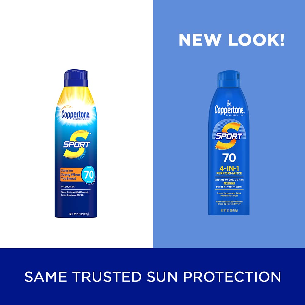 Coppertone SPORT Continuous Sunscreen Spray Broad Spectrum SPF 70 (5.5 Ounce) (Packaging may vary), EXP 06/26
