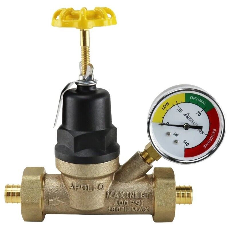 Apollo Bronze Double Union PEX-A Barb Water Pressure Regulator with Gauge