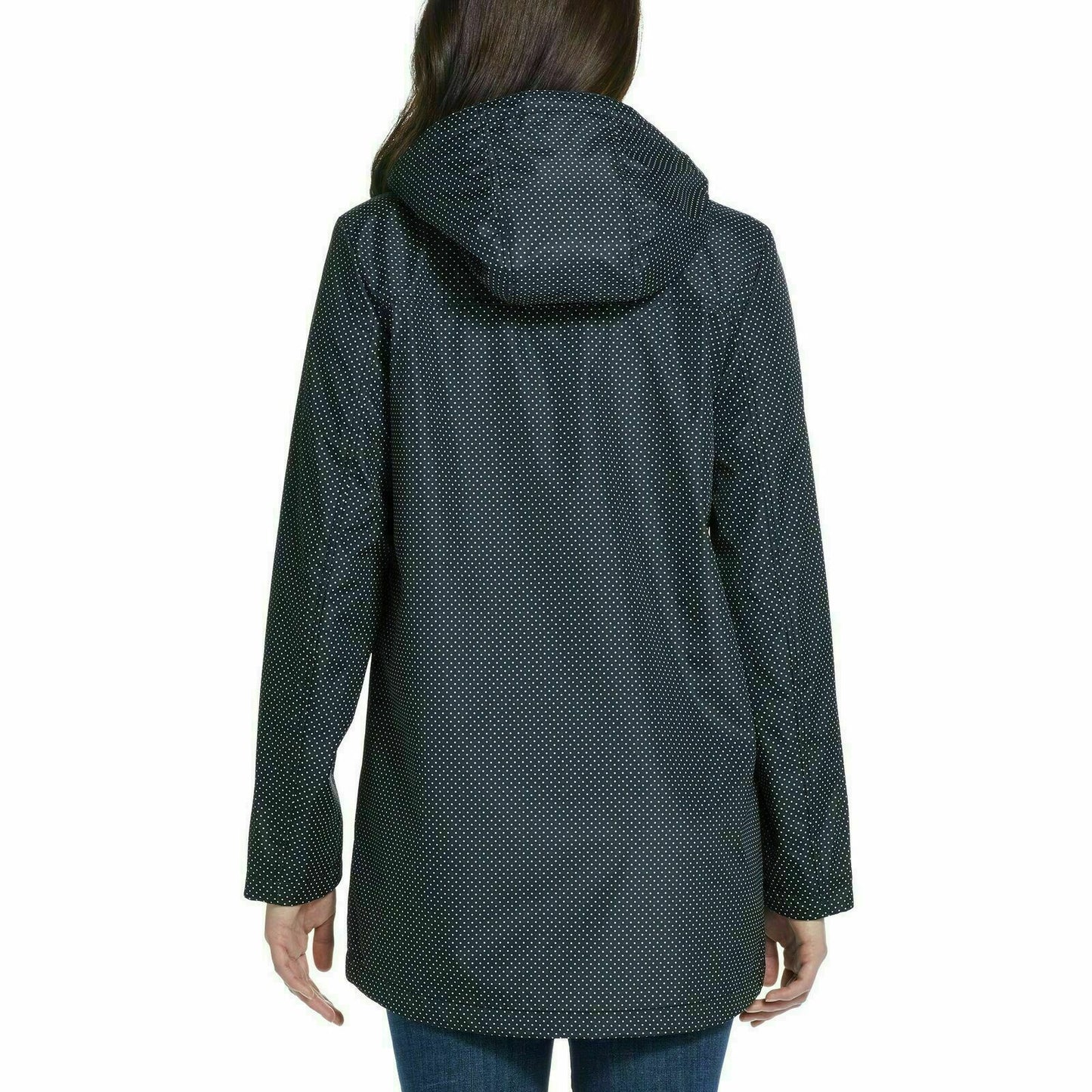 Weatherproof Ladies Button-up Rain Jacket (Black Pin Dot, Medium)