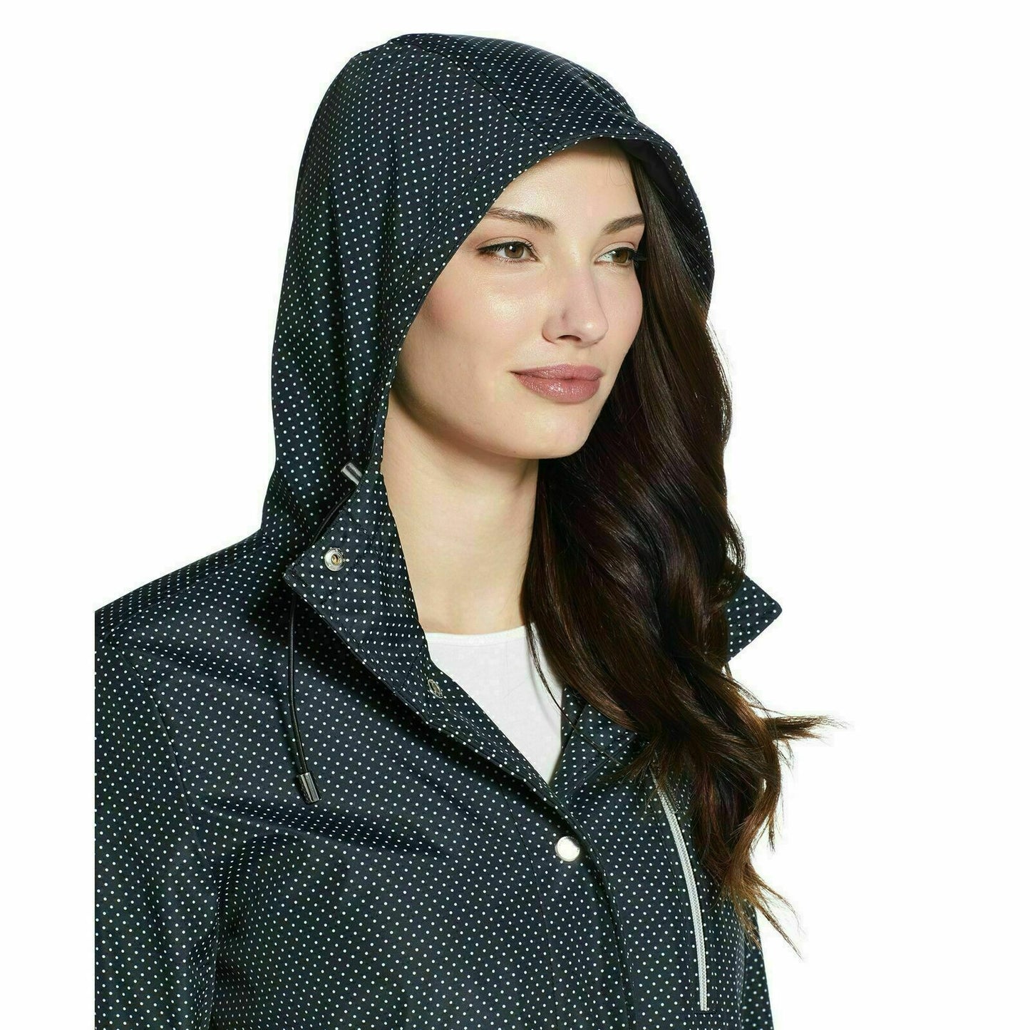 Weatherproof Ladies Button-up Rain Jacket (Black Pin Dot, Medium)