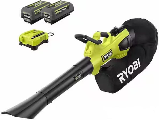 RYOBI 40V HP Brushless 100 MPH 600 CFM Cordless Leaf Blower/Mulcher/Vacuum with (2) 4.0 Ah Batteries and Charger