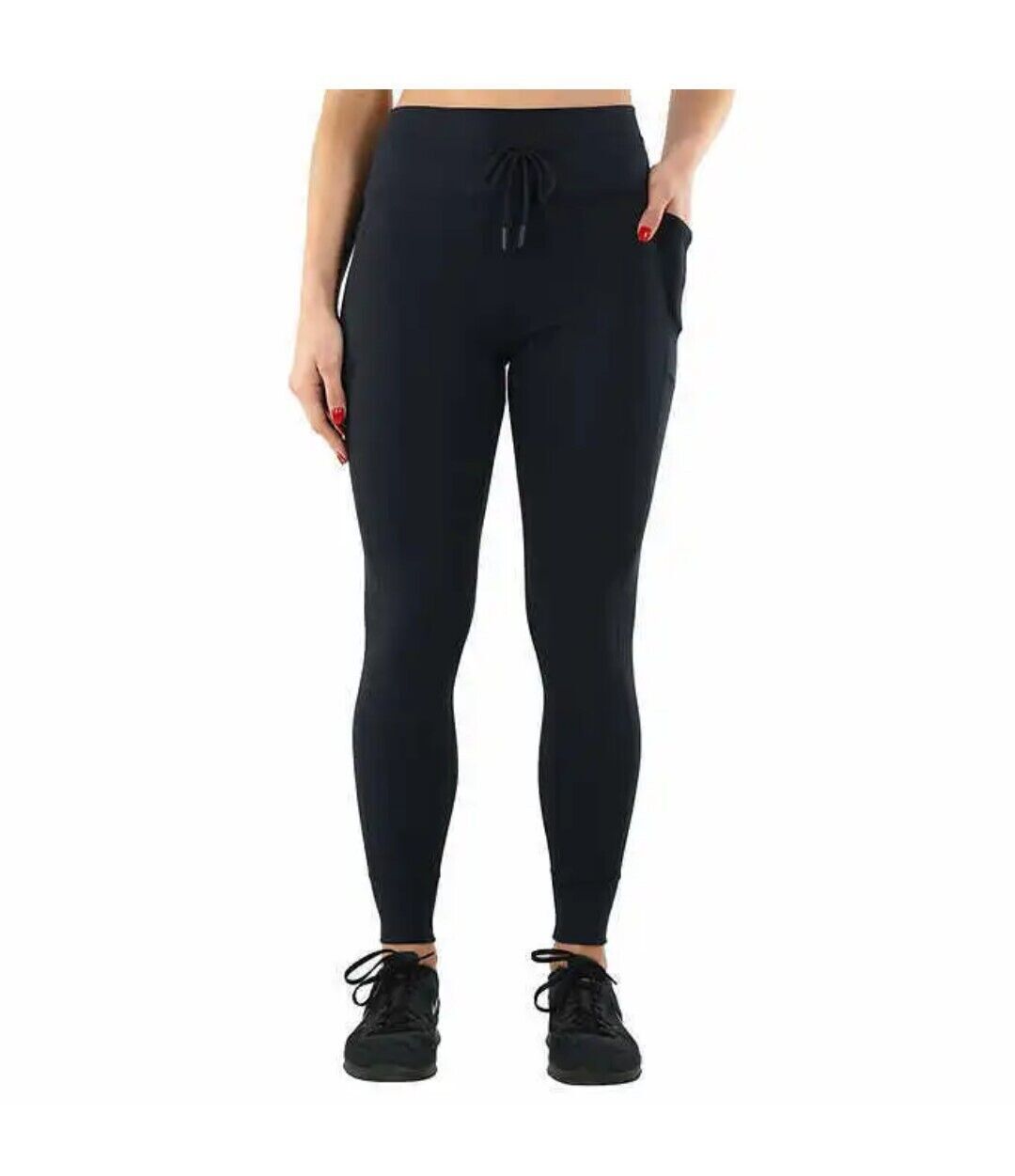 Spyder Women's Performance High Rise Drawstring Legging Tight with Pockets, Black, XL