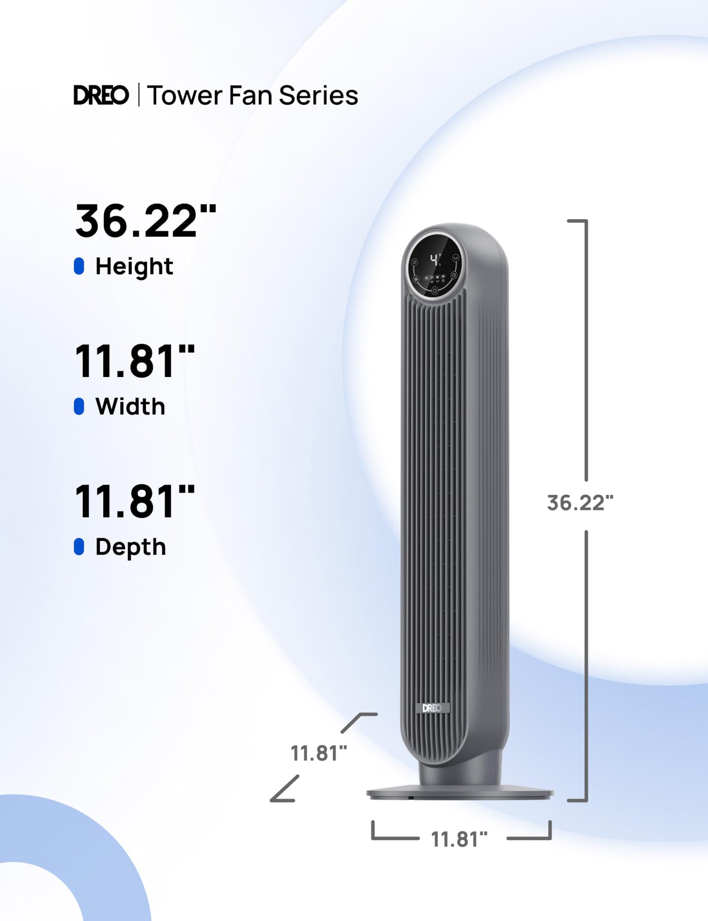 DREO Tower Fan for Bedroom, 25ft/s Velocity Quiet Floor Fan, 90° Oscillating Fans for Indoors with 4 Speeds, 4 Modes, 8H Timer, Bladeless Fan, Standing Fans, Grey, Nomad One (DR-HTF007), Missing Stand & Remote.
