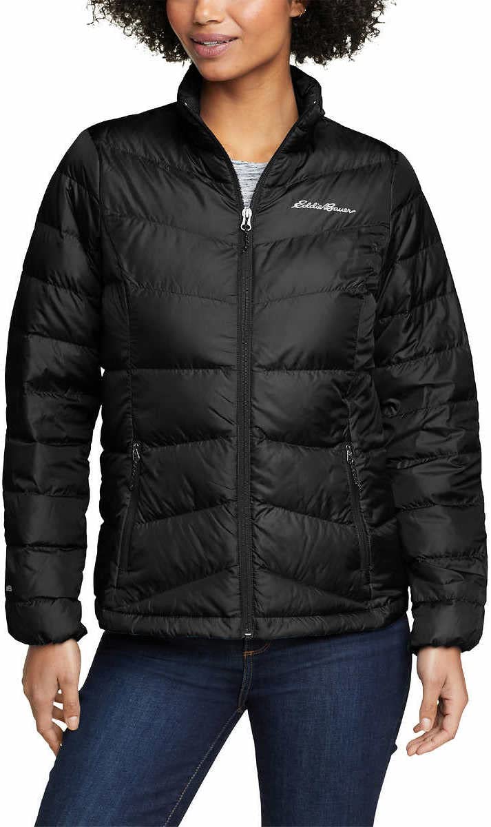 Eddie Bauer Womens Midweight Chevron Quilt Down Jacket (Black, XX-Large)