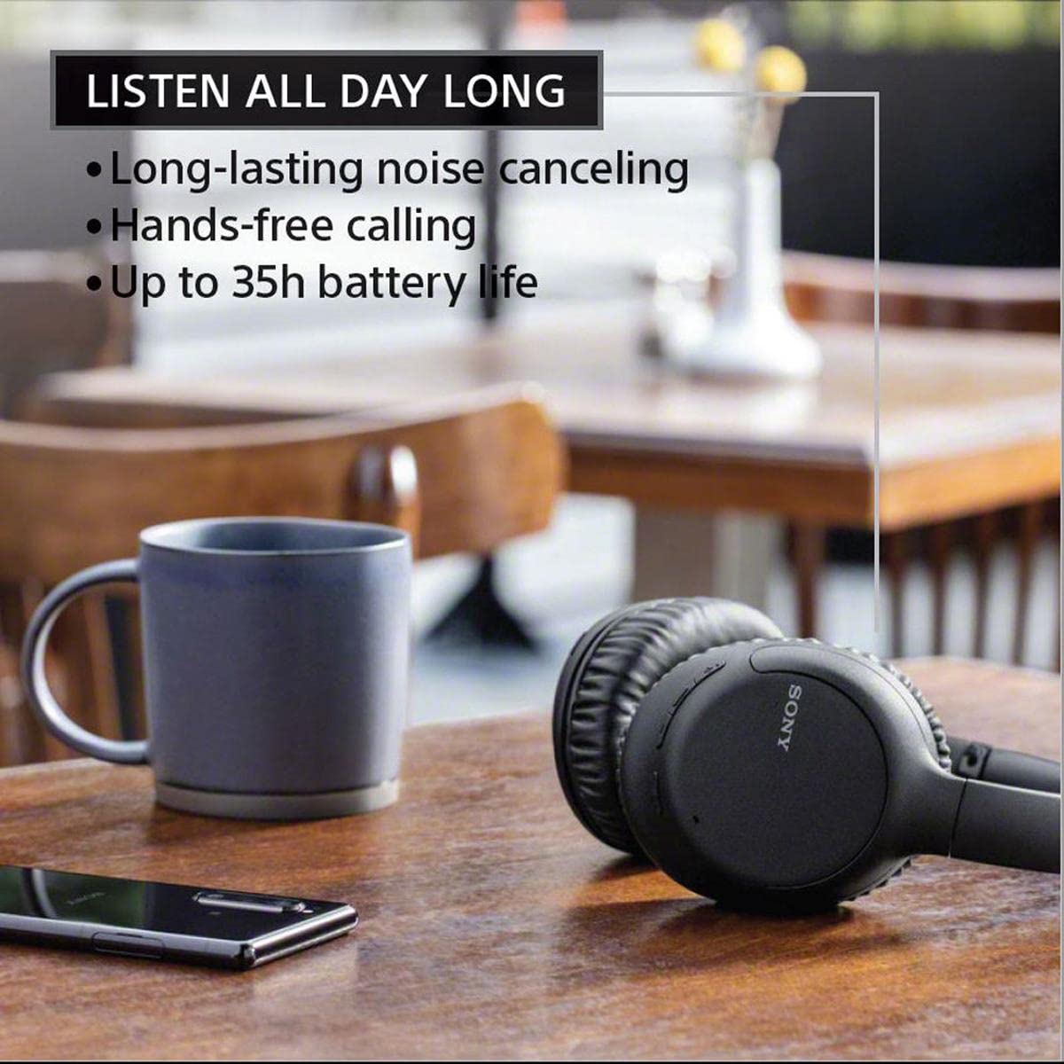 Sony Noise Cancelling Headphones WHCH710N: Wireless Bluetooth Over the Ear Headset with Mic for Phone-Call, Black