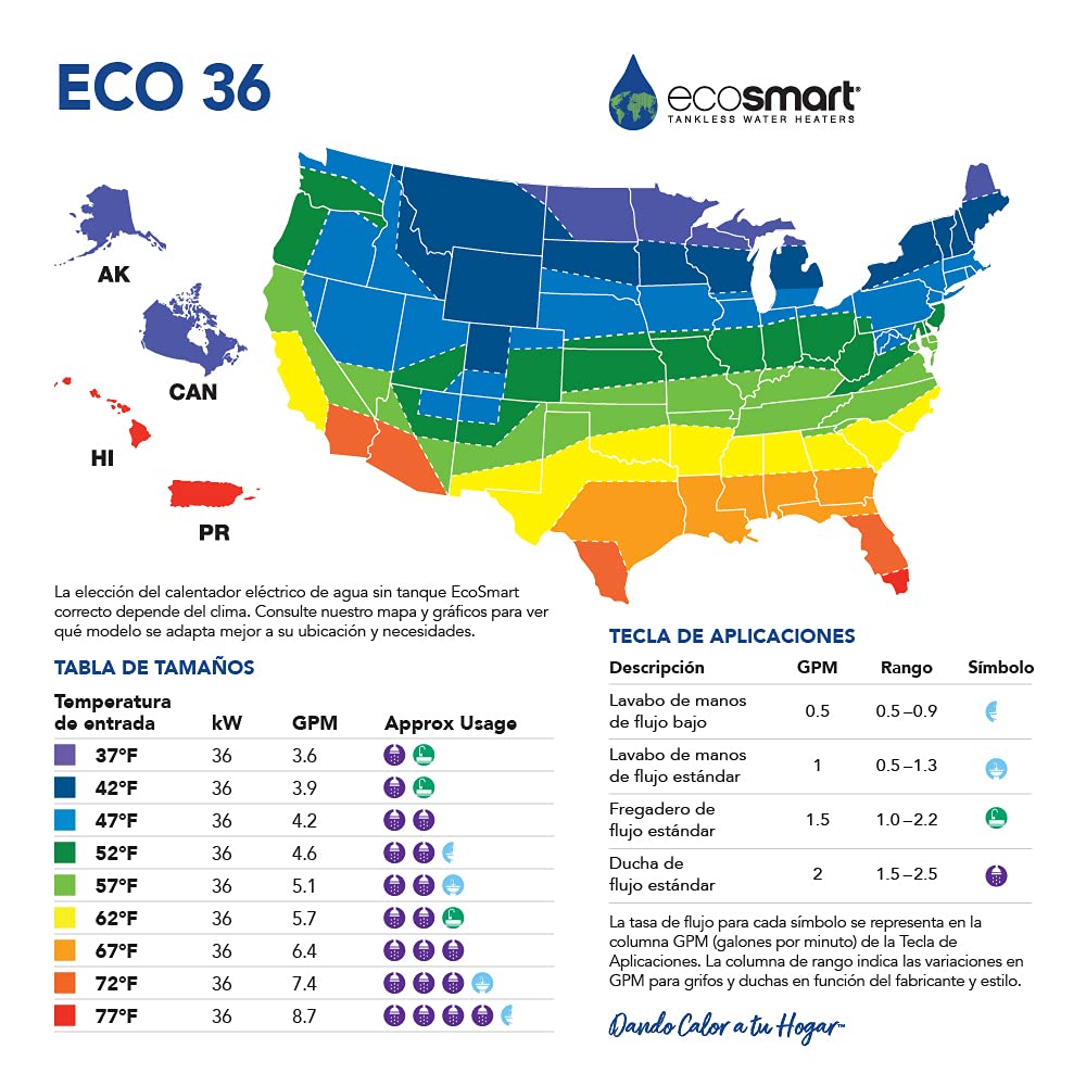 Ecosmart ECO 36 36kw 240V Electric Tankless Water Heater, White