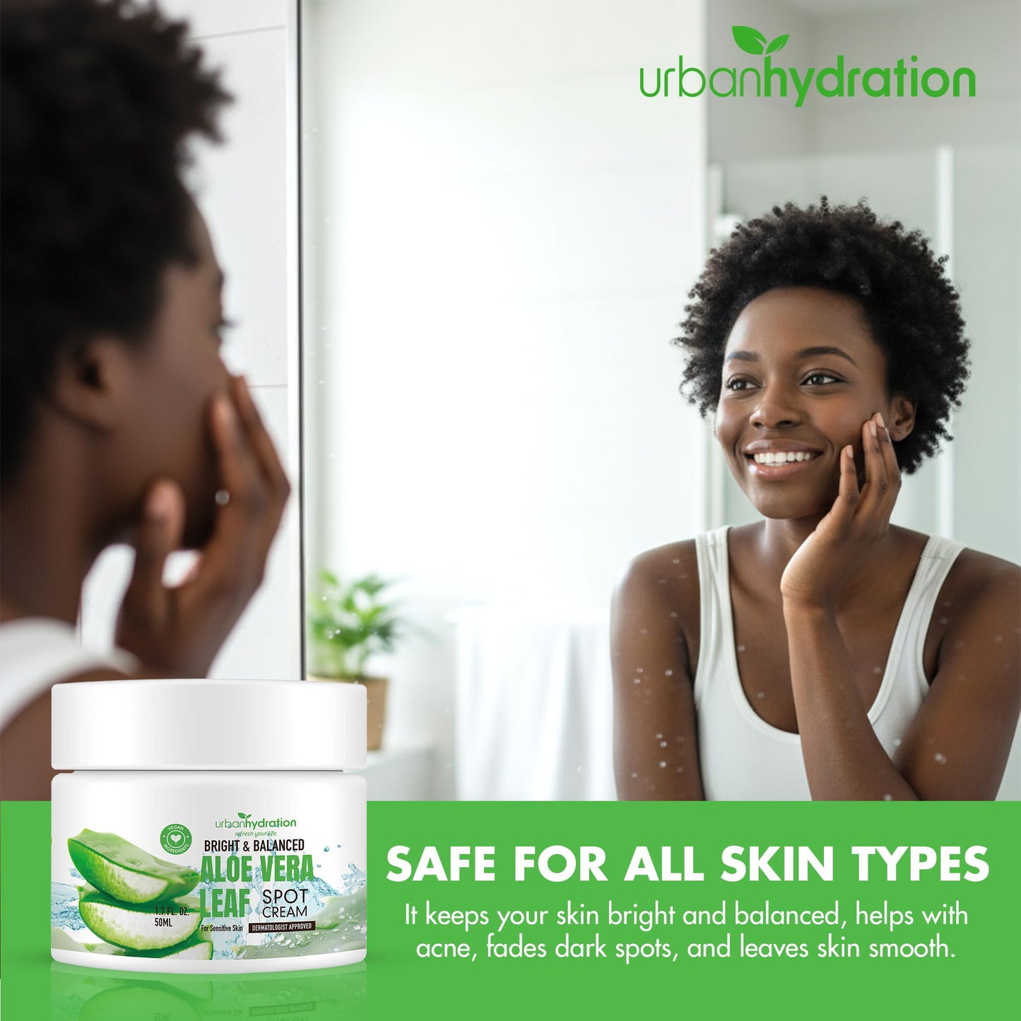 Urban Hydration Bright & Balanced Aloe Vera Leaf Spot Cream | Helps with Acne, Detoxes and Smooths Skin Benefits For All Skin Types | 1.7 Fl Ounces