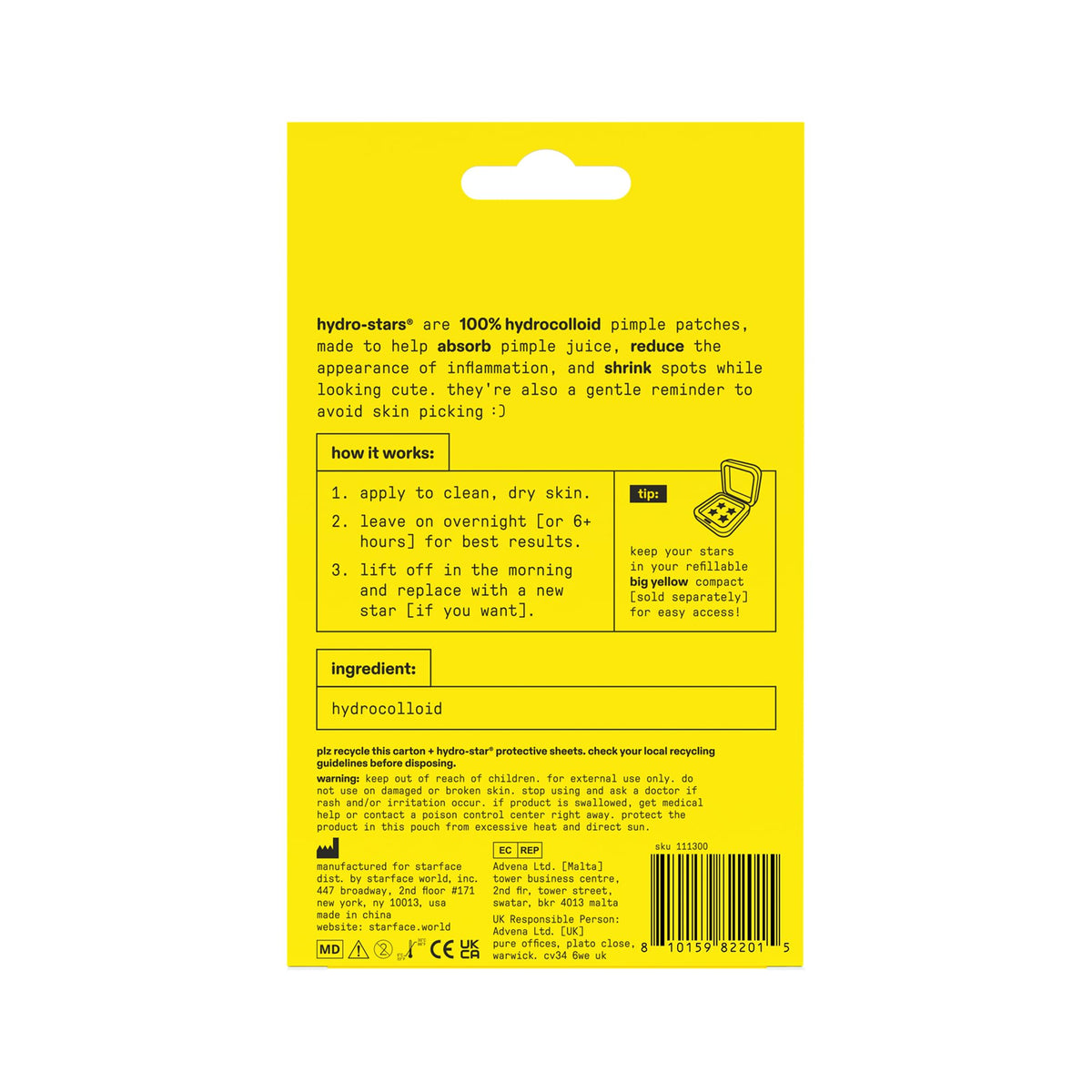 Starface Hydro-Star® Yellow Hydrocolloid Pimple Patch Refill, 36 ct