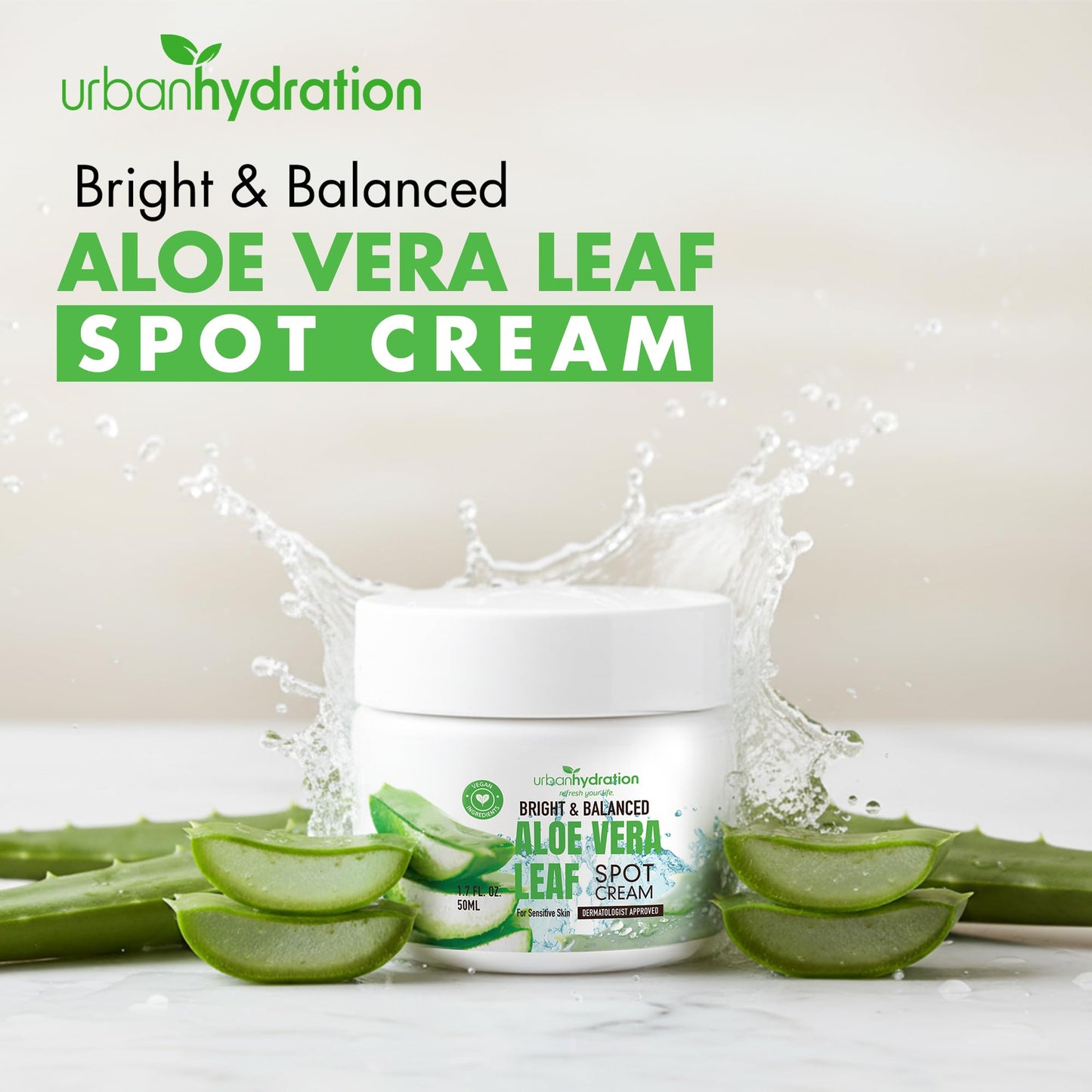 Urban Hydration Bright & Balanced Aloe Vera Leaf Spot Cream | Helps with Acne, Detoxes and Smooths Skin Benefits For All Skin Types | 1.7 Fl Ounces