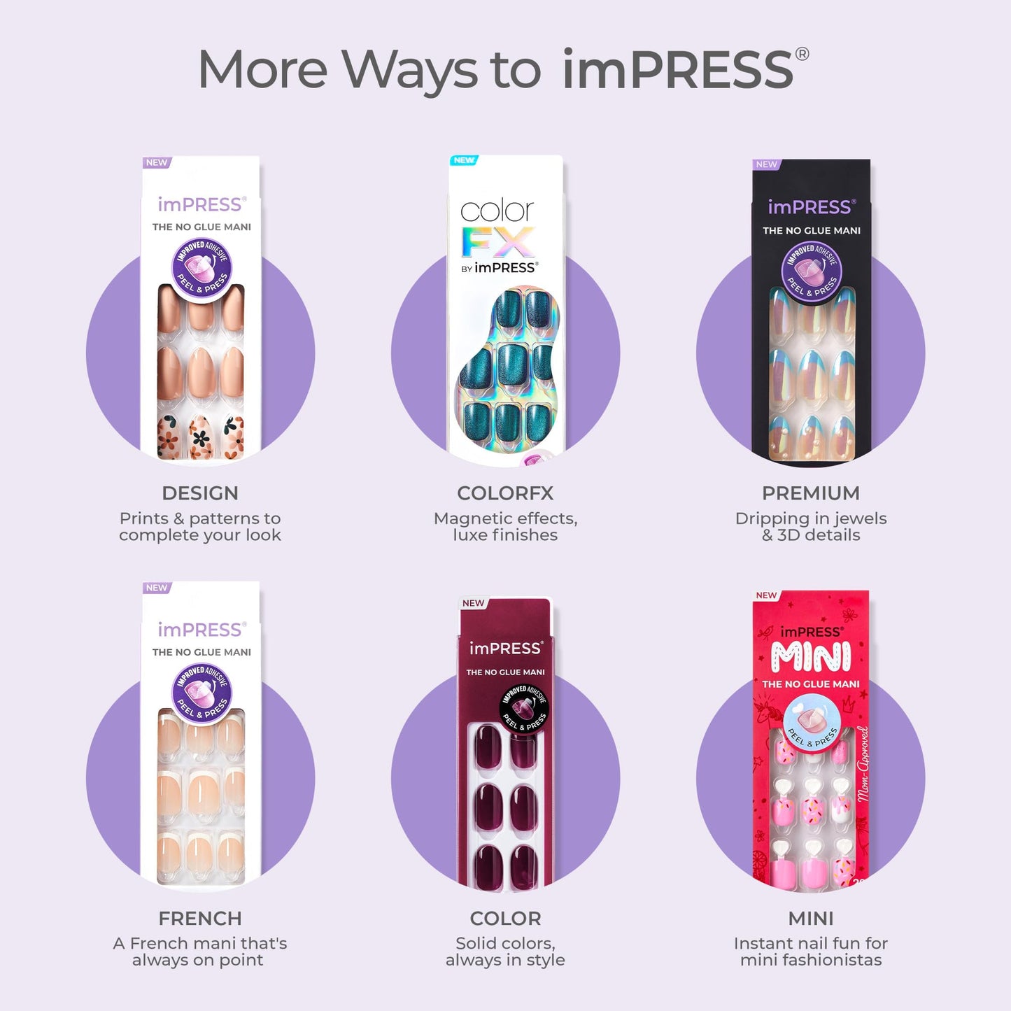 Kiss Impress No Glue Mani Press On Nails, Design, 'Best Life', Blue, Medium Size, Almond Shape, Includes 30 Nails, Prep Pad, Instructions Sheet, 1 Manicure Stick, 1 Mini File