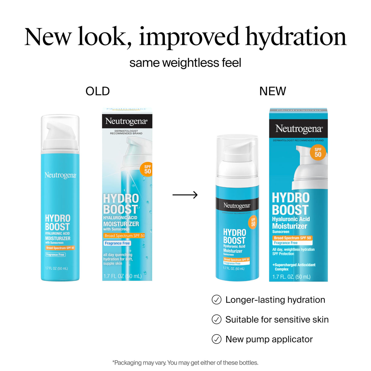 Neutrogena Hydro Boost Hyaluronic Acid Face Moisturizer with Broad Spectrum SPF 50 Sunscreen, Non-Greasy, Fragrance Free Daytime Facial Moisturizer to Hydrate & Soothe Dry Skin, 1.7 fl. oz