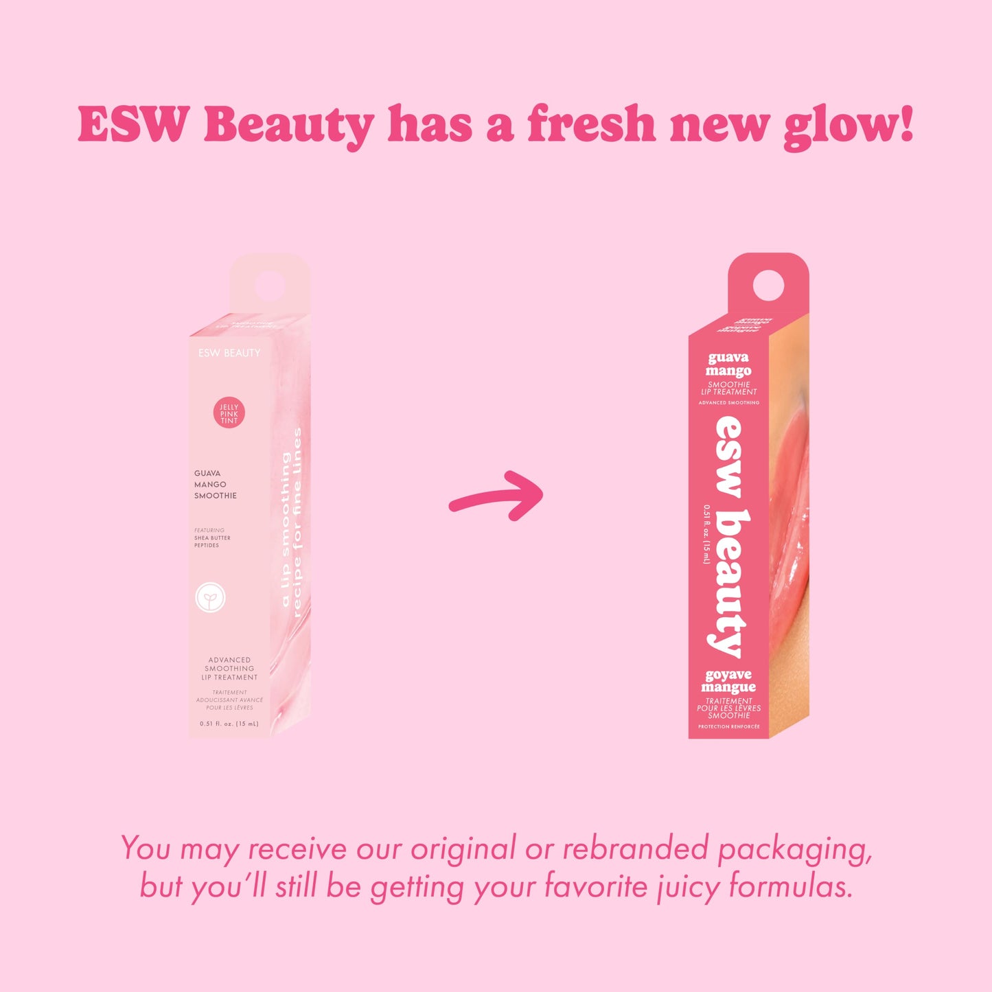 ESW Beauty Guava Mango Smoothie Lip Treatment - Light Pink Tint with Shea Butter, Peptides, Guava & Mango for Advanced Smoothing & Collagen Boost