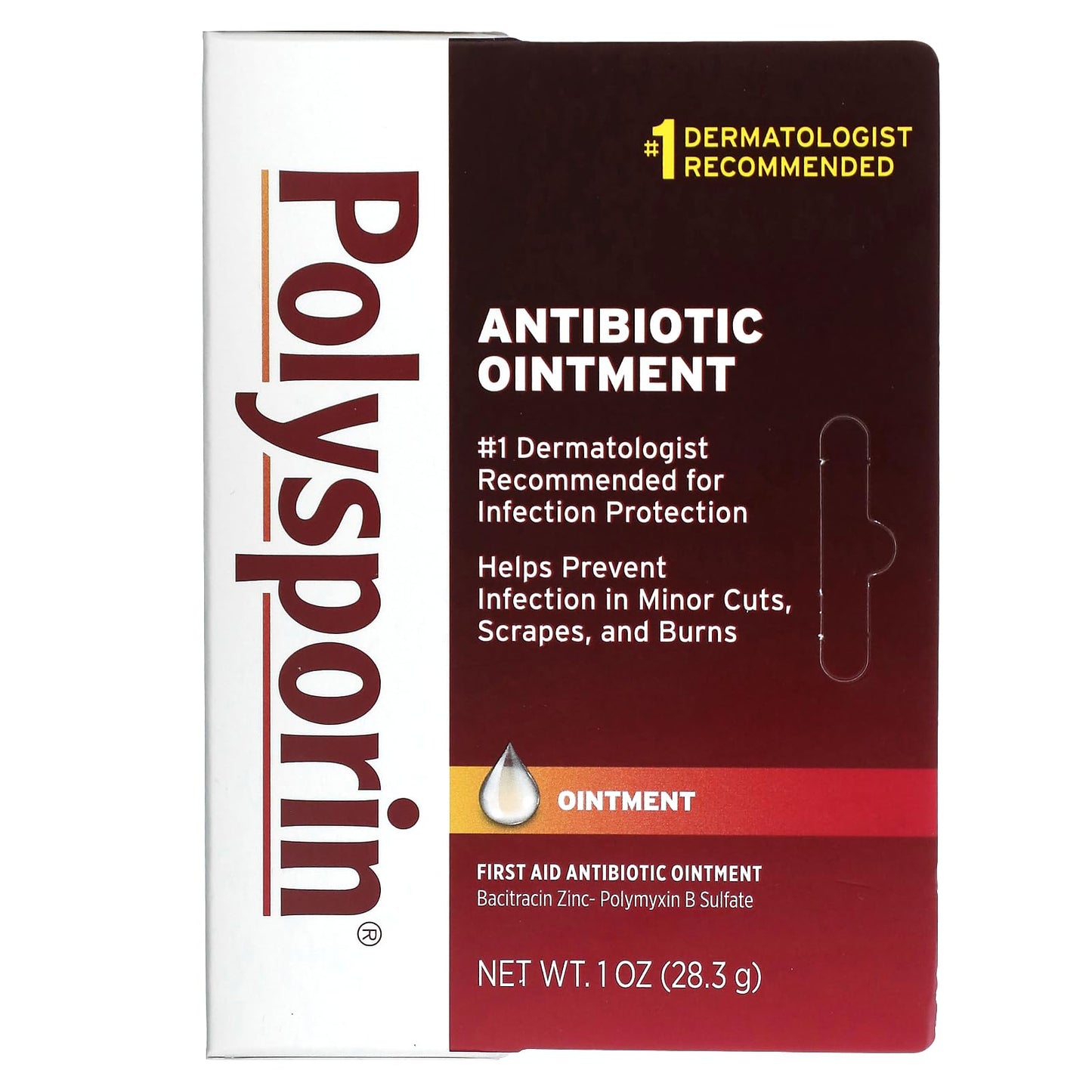 Polysporin First Aid Topical Antibiotic Skin Ointment With Bacitracin Zinc & Polymyxin B Sulfate, For Infection Protection & Wound Care, Neomycin-Free, Travel Size, 1 oz