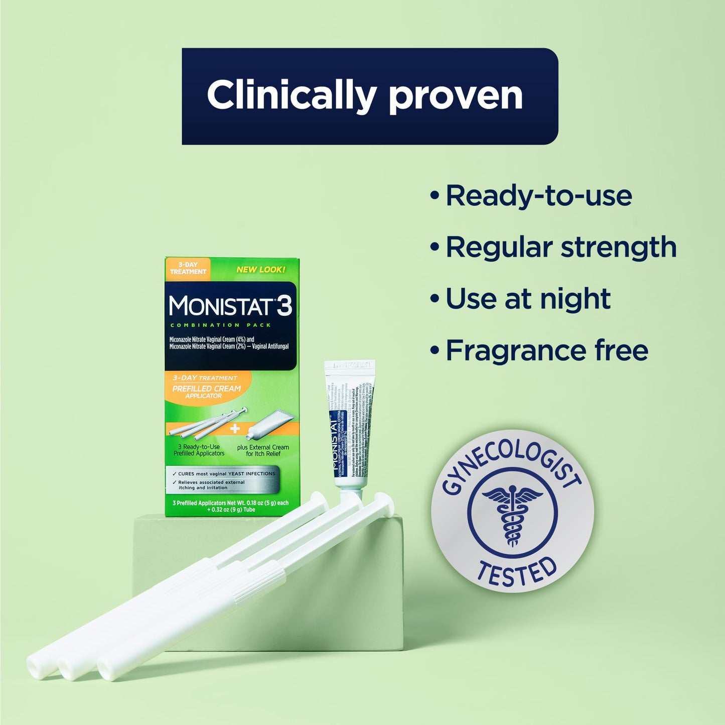 Monistat 3 Vaginal Cream, 3-Day Treatment Combination Pack, 3 Ovule Inserts and External Cream for Itch Relief in Each Pack (Pack of 3)