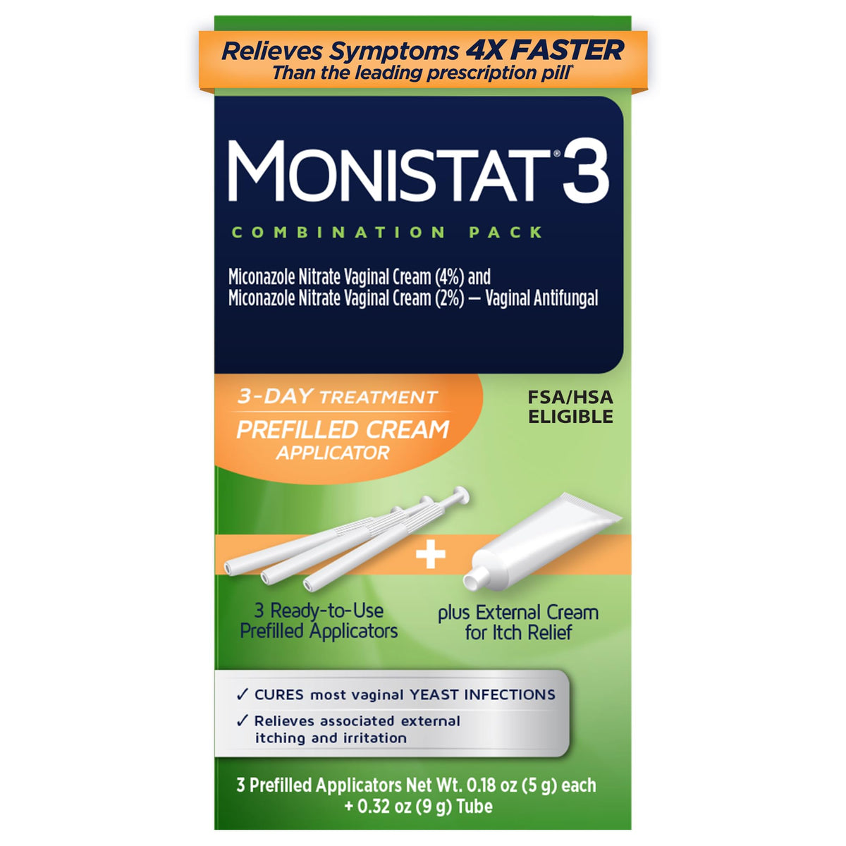 Monistat 3 Vaginal Cream, 3-Day Treatment Combination Pack, 3 Ovule Inserts and External Cream for Itch Relief in Each Pack (Pack of 3)