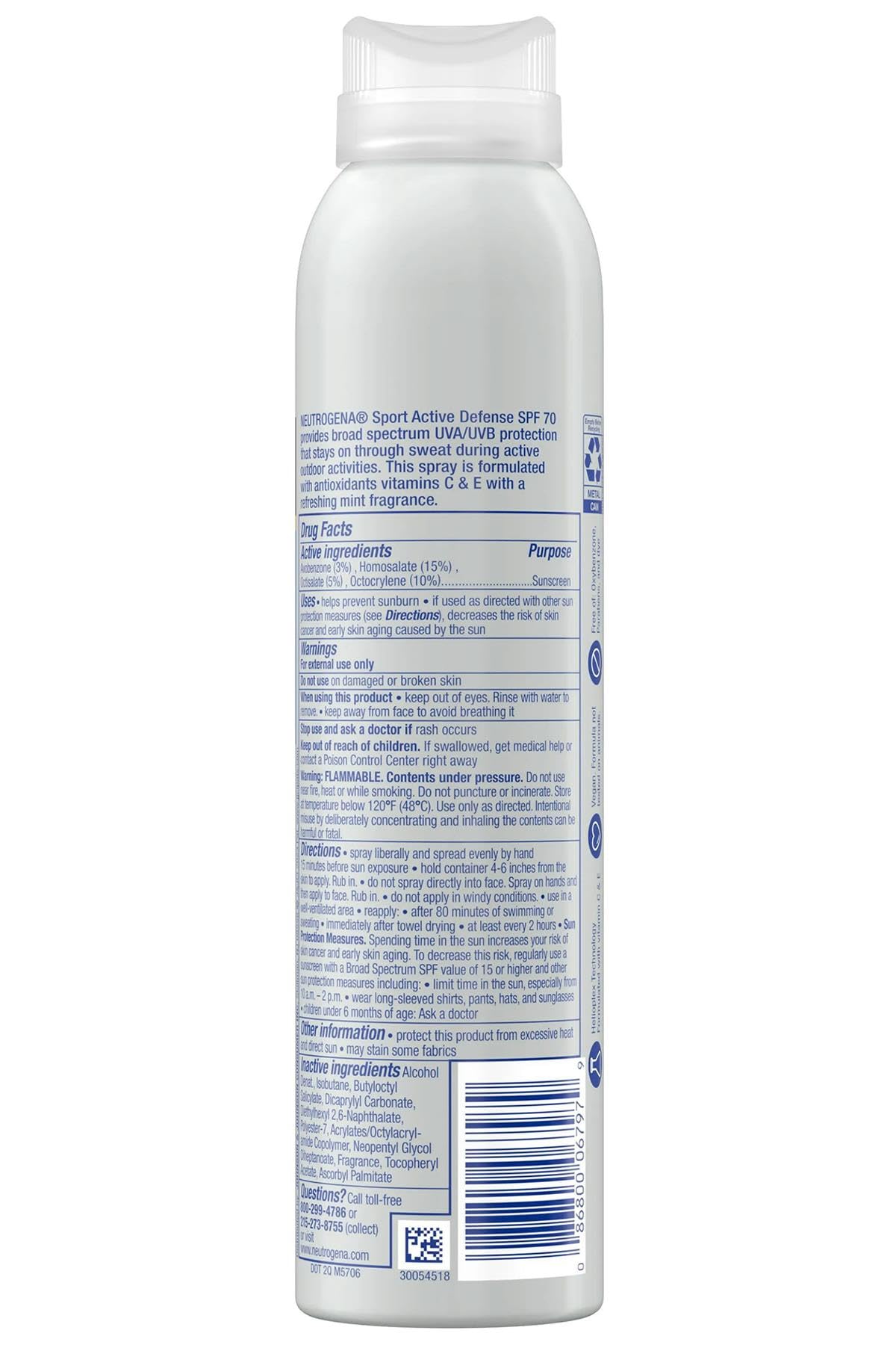 Neutrogena, Sport Body Spray 70 Spf Sunscreen, 5 Ounce, EXP 03/26