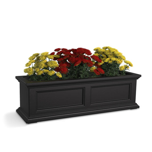 Mayne Fairfield 3ft Window Box - Black - Durable Self Watering Resin Planter with Wall Mount Brackets (5822-B)