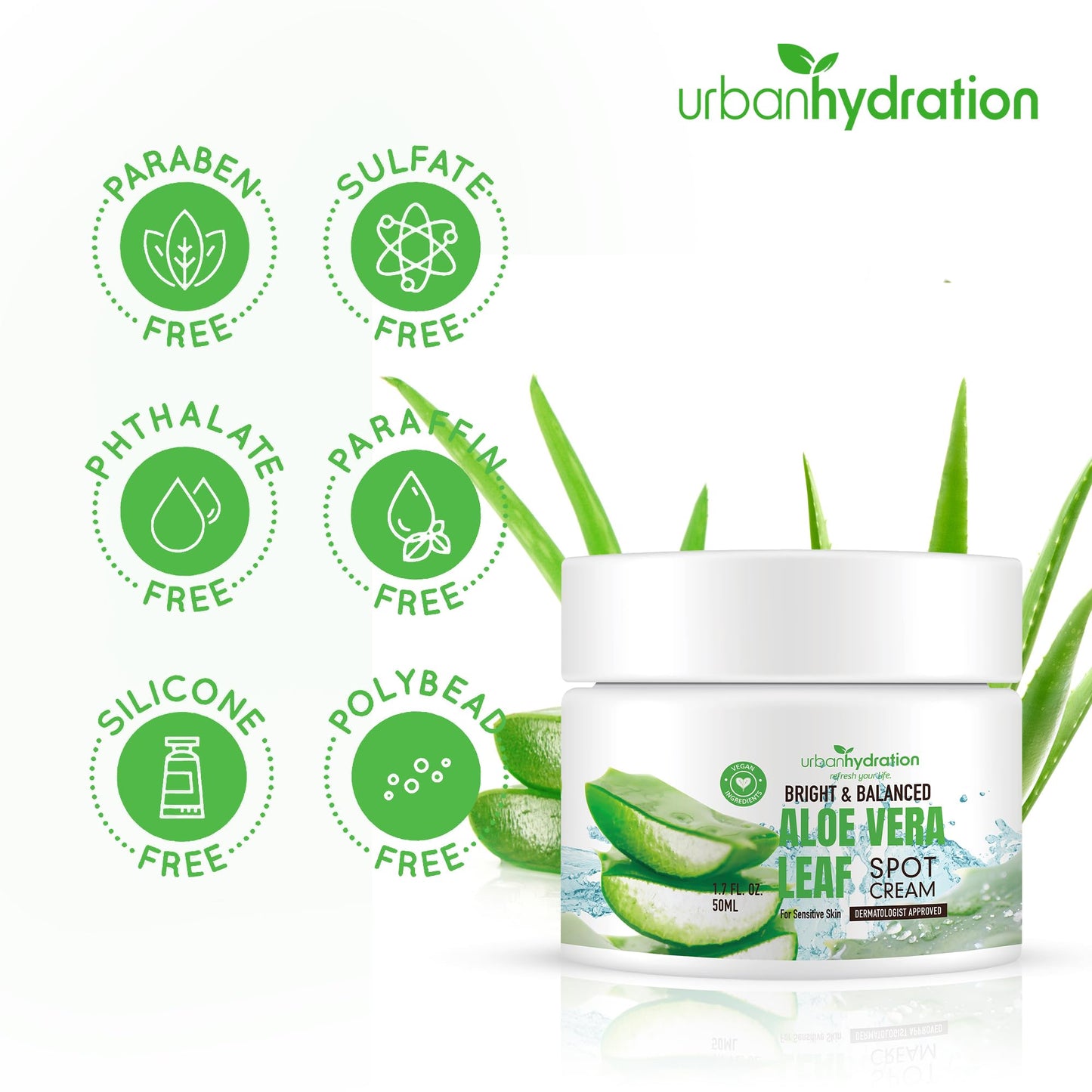 Urban Hydration Bright & Balanced Aloe Vera Leaf Spot Cream | Helps with Acne, Detoxes and Smooths Skin Benefits For All Skin Types | 1.7 Fl Ounces