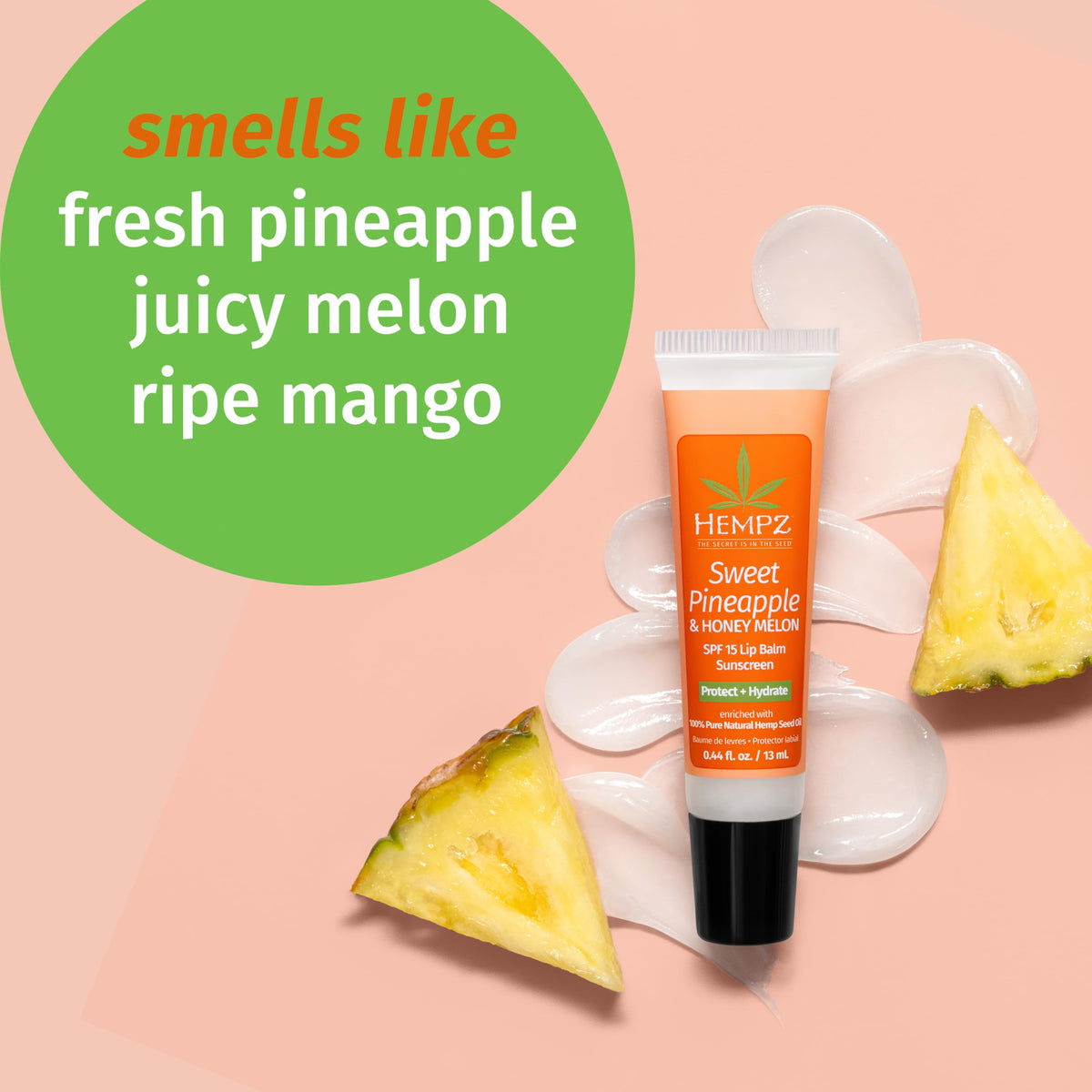 Hempz SPF 15 Lip Balm, Sweet Pineapple & Honey Melon Herbal Soothing Lip Care, for Men or Women .44 oz. EXP O5/26