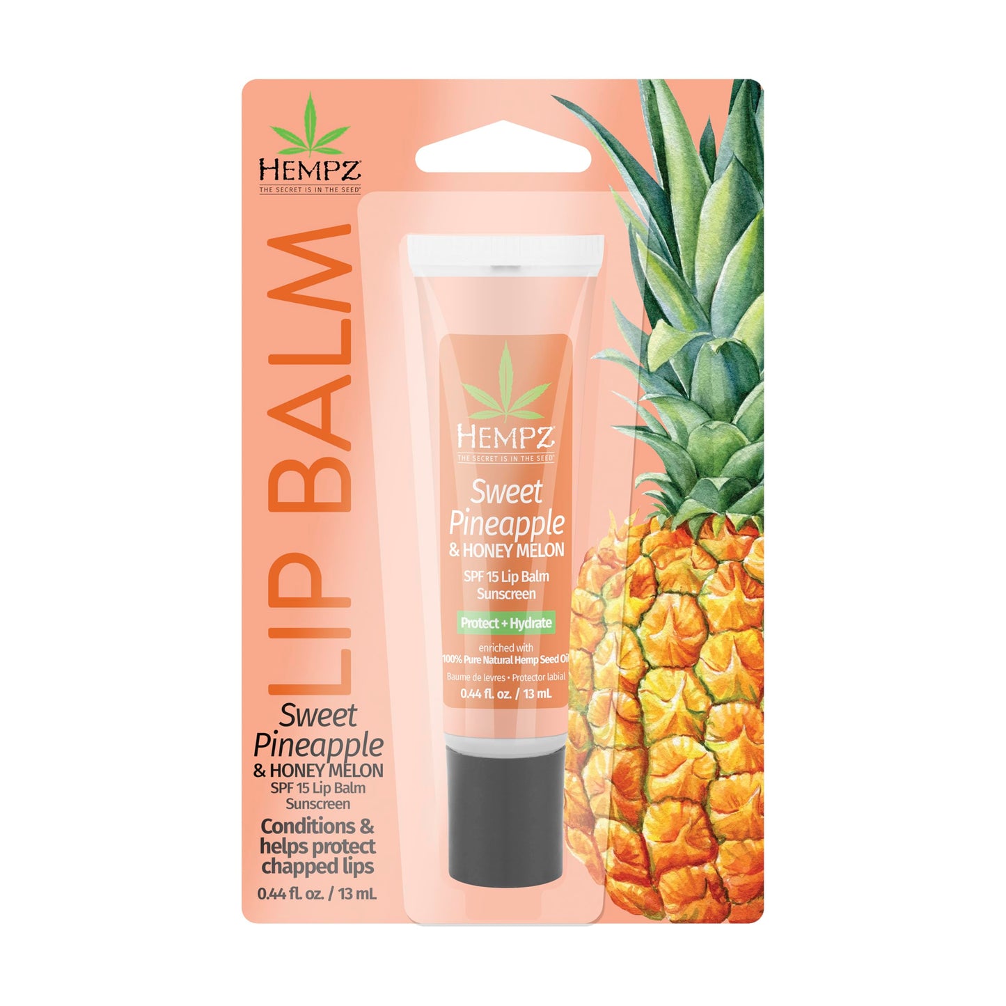 Hempz SPF 15 Lip Balm, Sweet Pineapple & Honey Melon Herbal Soothing Lip Care, for Men or Women .44 oz. EXP O5/26