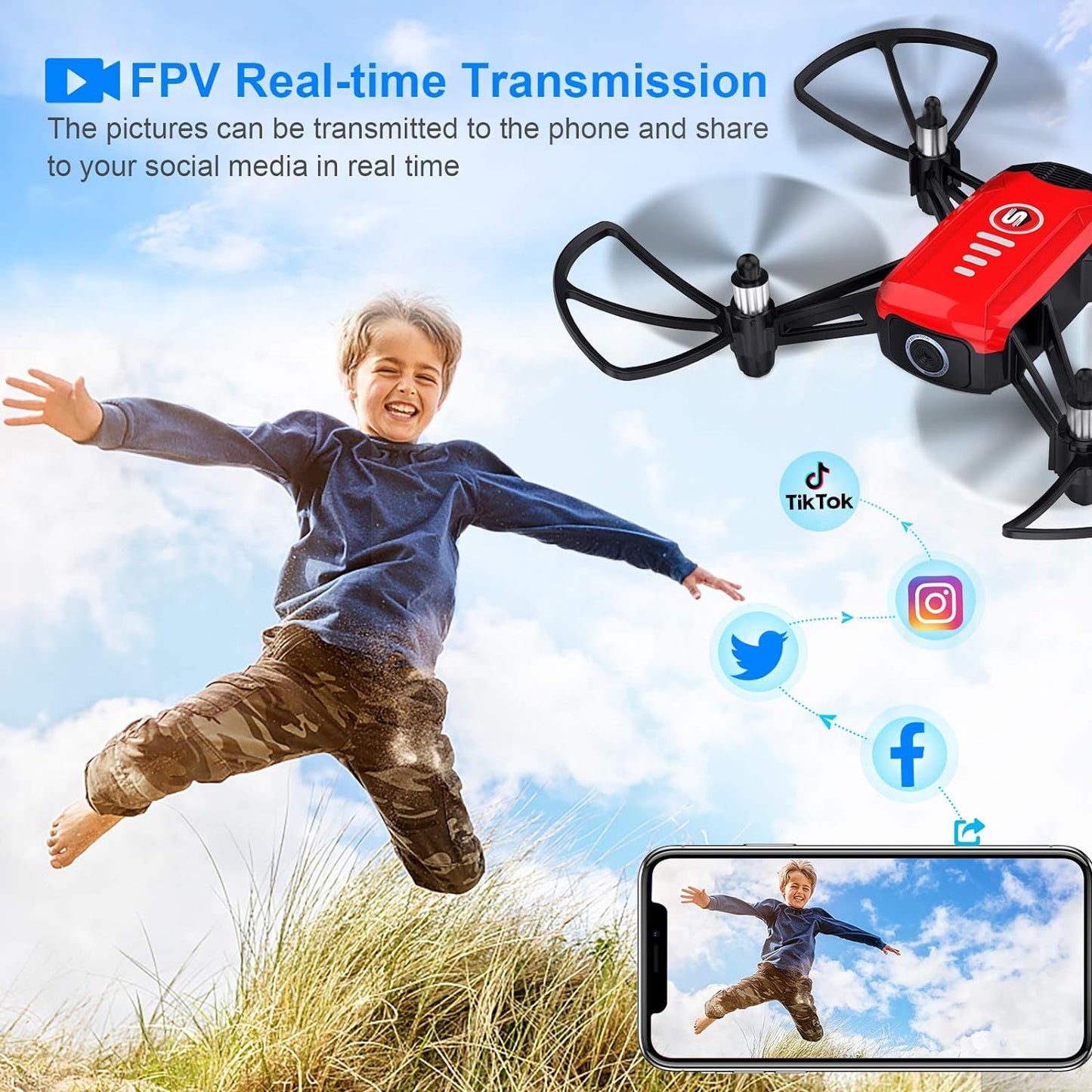 SANROCK H818 Mini Drones for Kids, RC Quadcopter with Camera, Support Altitude Hold, Route Mode, Gesture Control, Headless Mode, One Key Take Off/Landing