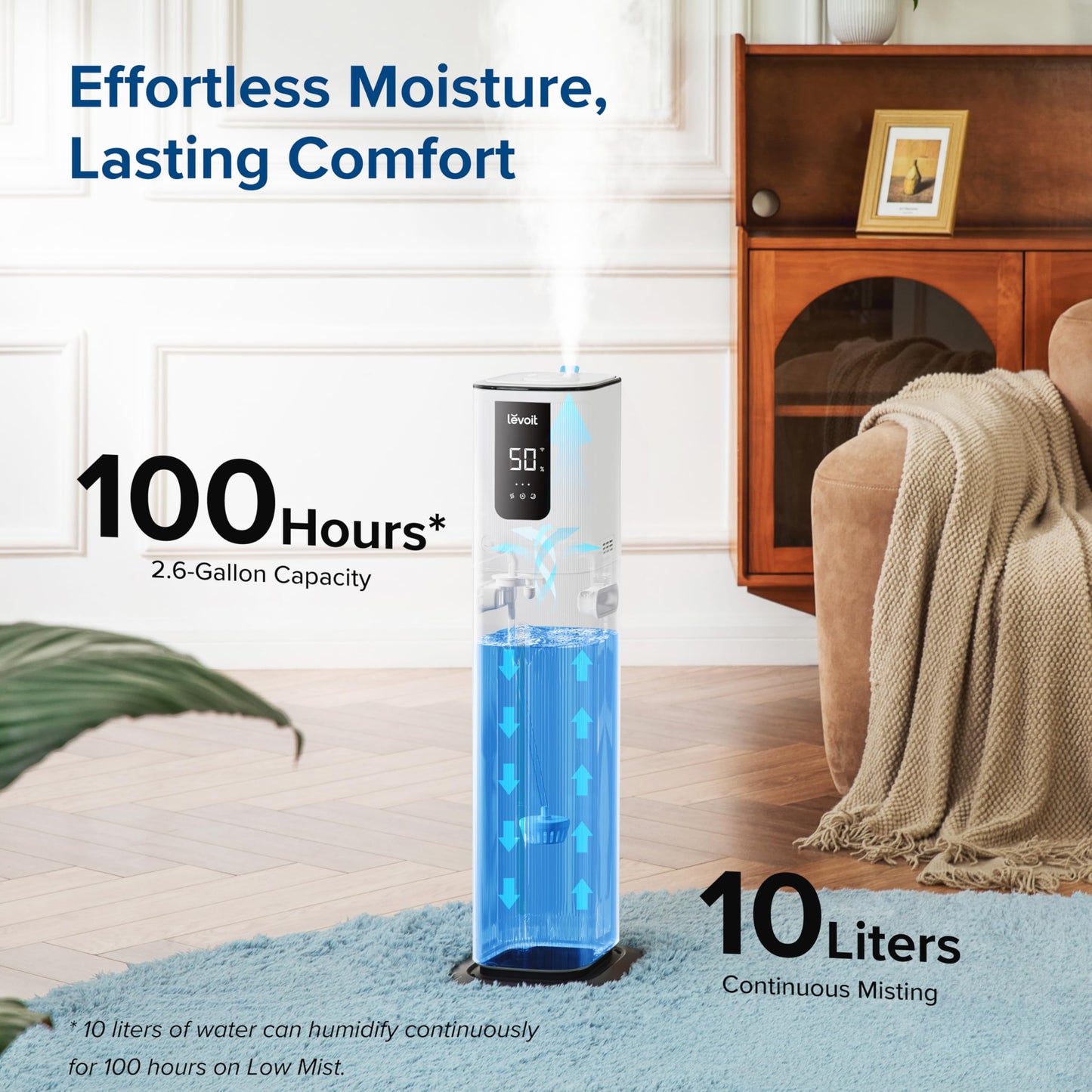 LEVOIT OasisMist 1000S (10L) Smart Humidifier for Home Large Room Bedroom, Last 100 Hours, Cover up to 600ft?, Easy Top Fill, Remoter & Voice Control, Auto Mode, 360degree Nozzle, Aroma Box, Quiet, White