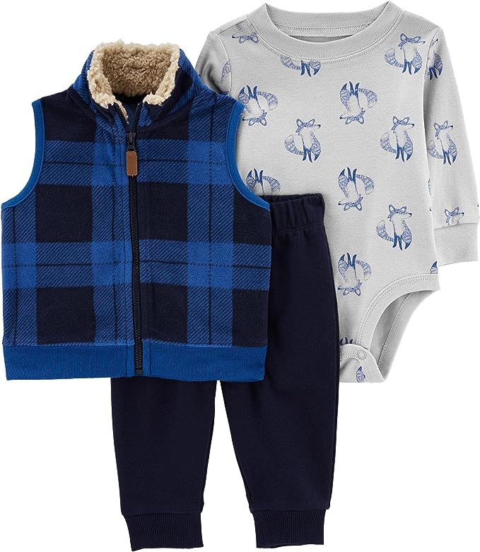 Carter's Baby Boys' 3 Piece Plaid Patch Little Vest Set