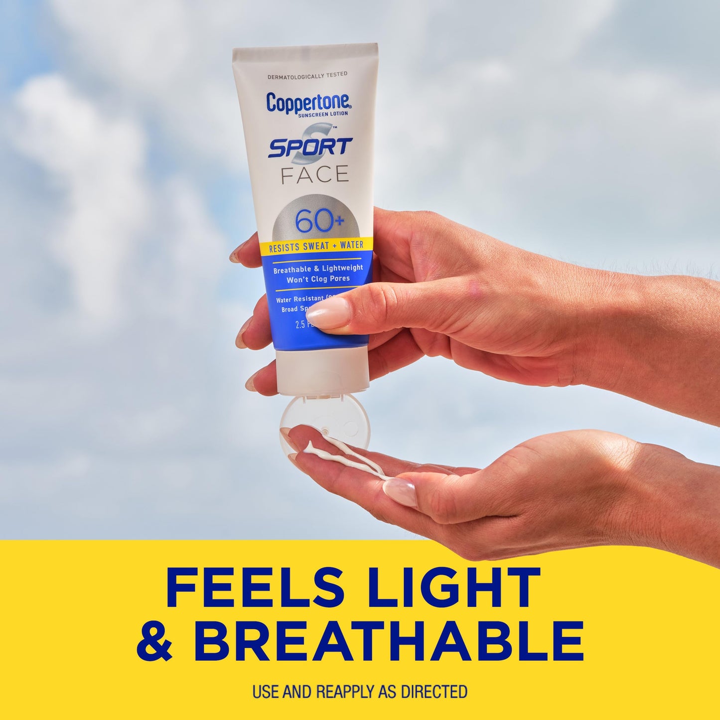 Coppertone Sport Face Sunscreen Lotion SPF 60+, Water Resistant Sunscreen with Broad Spectrum SPF 60+, Lightweight and Breathable, 2.5 Fl Oz Tube