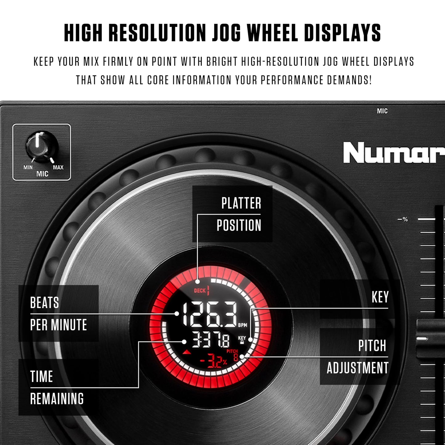 Numark Mixtrack Platinum FX Serato DJ Controller with Jog Wheel Displays, 4 Decks, Mixer, Effects Paddles and Audio Interface