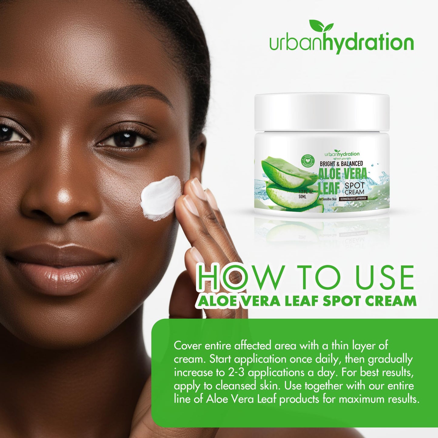 Urban Hydration Bright & Balanced Aloe Vera Leaf Spot Cream | Helps with Acne, Detoxes and Smooths Skin Benefits For All Skin Types | 1.7 Fl Ounces