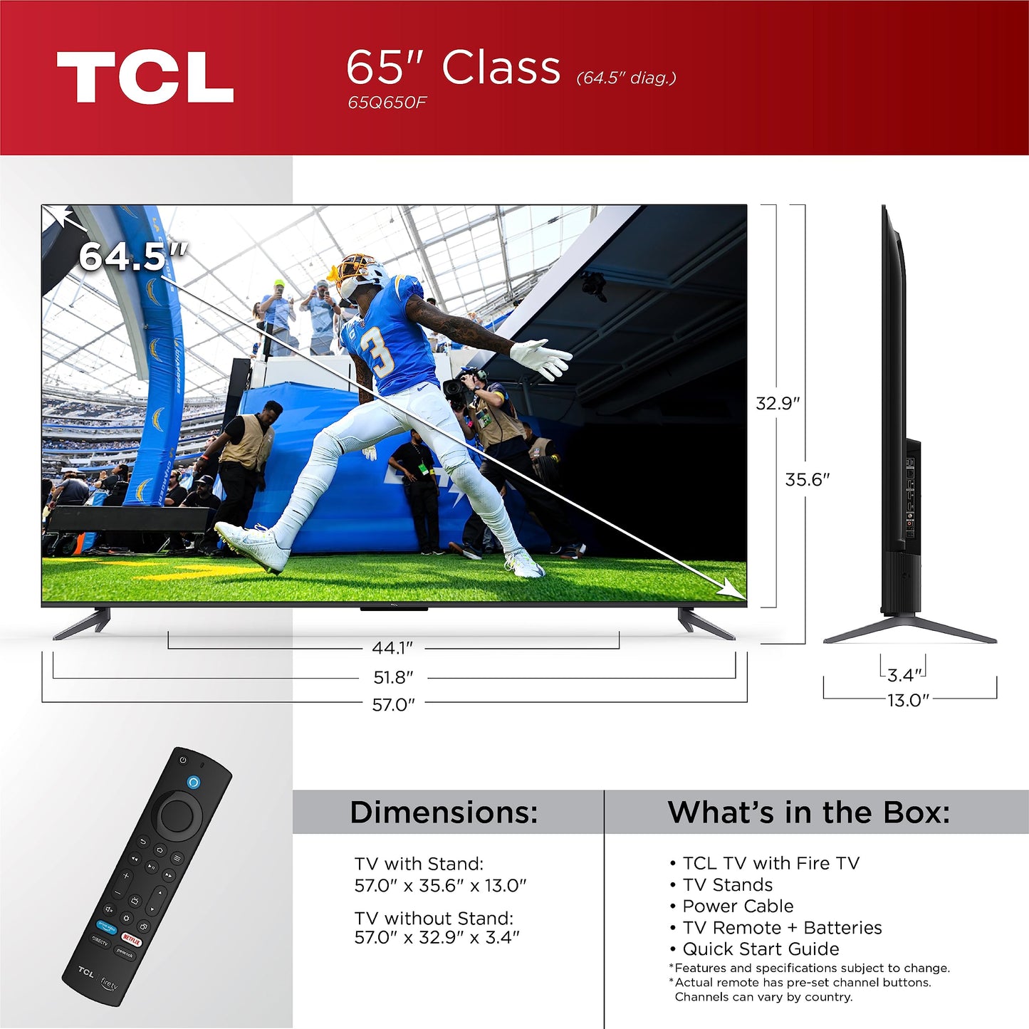 TCL 65-Inch Q6 QLED 4K Smart TV with Fire TV (65Q650F, 2023 Model) Dolby Vision, Dolby Atmos, HDR Pro+, Voice Remote with Alexa, Streaming UHD Television