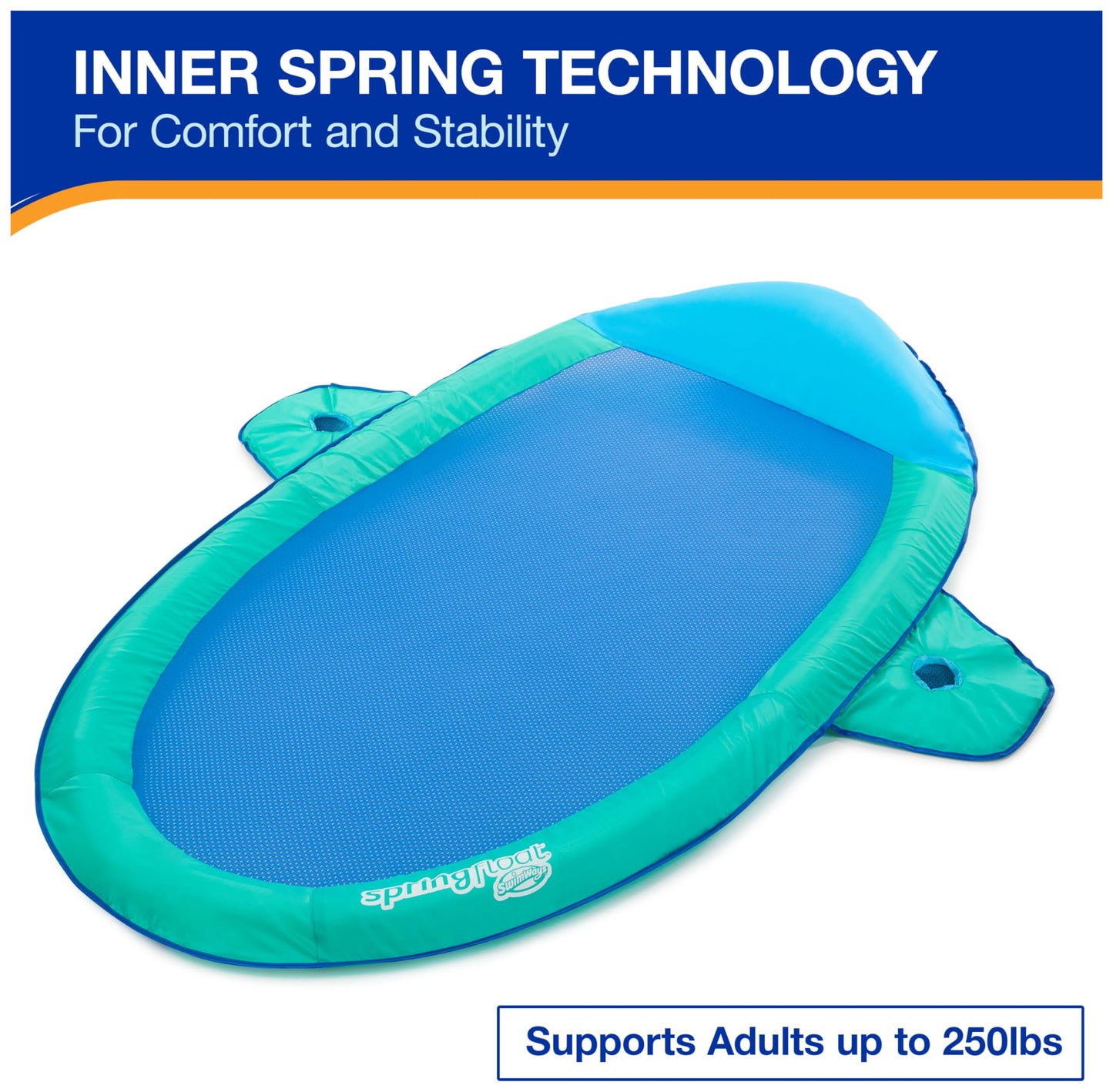SwimWays Spring Float Premium Suncatcher Pool Lounger for Swimming Pool, Inflatable Pool Floats Adult with Fast Inflation for Ages 15 & Up, Aqua