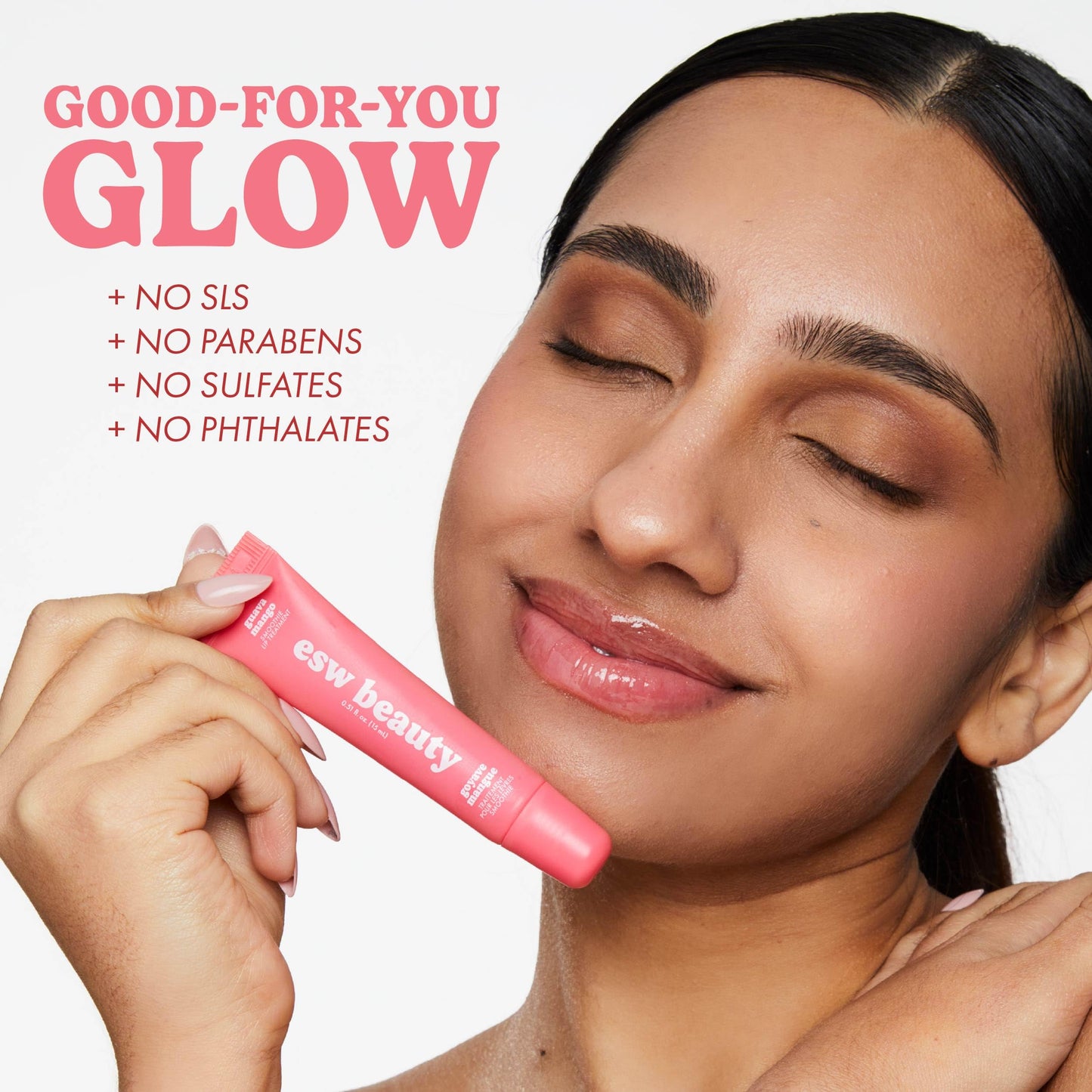 ESW Beauty Guava Mango Smoothie Lip Treatment - Light Pink Tint with Shea Butter, Peptides, Guava & Mango for Advanced Smoothing & Collagen Boost