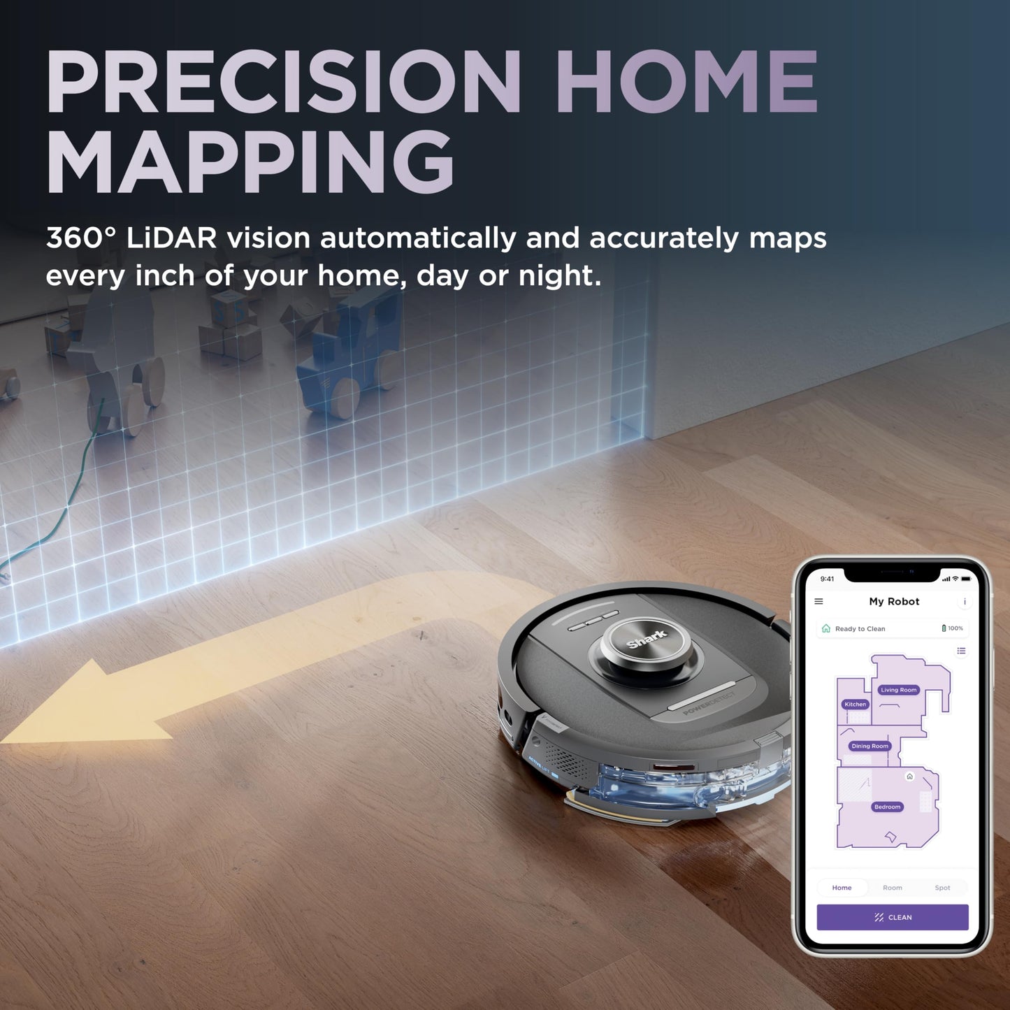 Shark Robot Vacuum & Mop Combo, NeverTouch System, Self-Emptying and Refilling, for Wood, 60-Day Debris Capacity, 30-Tank Reservoir, Pad Drying, 5 Intelligent Cleaning Technologies, RV2820YE