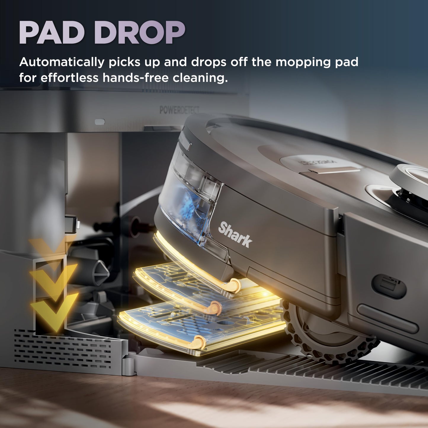 Shark Robot Vacuum & Mop Combo, NeverTouch System, Self-Emptying and Refilling, for Wood, 60-Day Debris Capacity, 30-Tank Reservoir, Pad Drying, 5 Intelligent Cleaning Technologies, RV2820YE