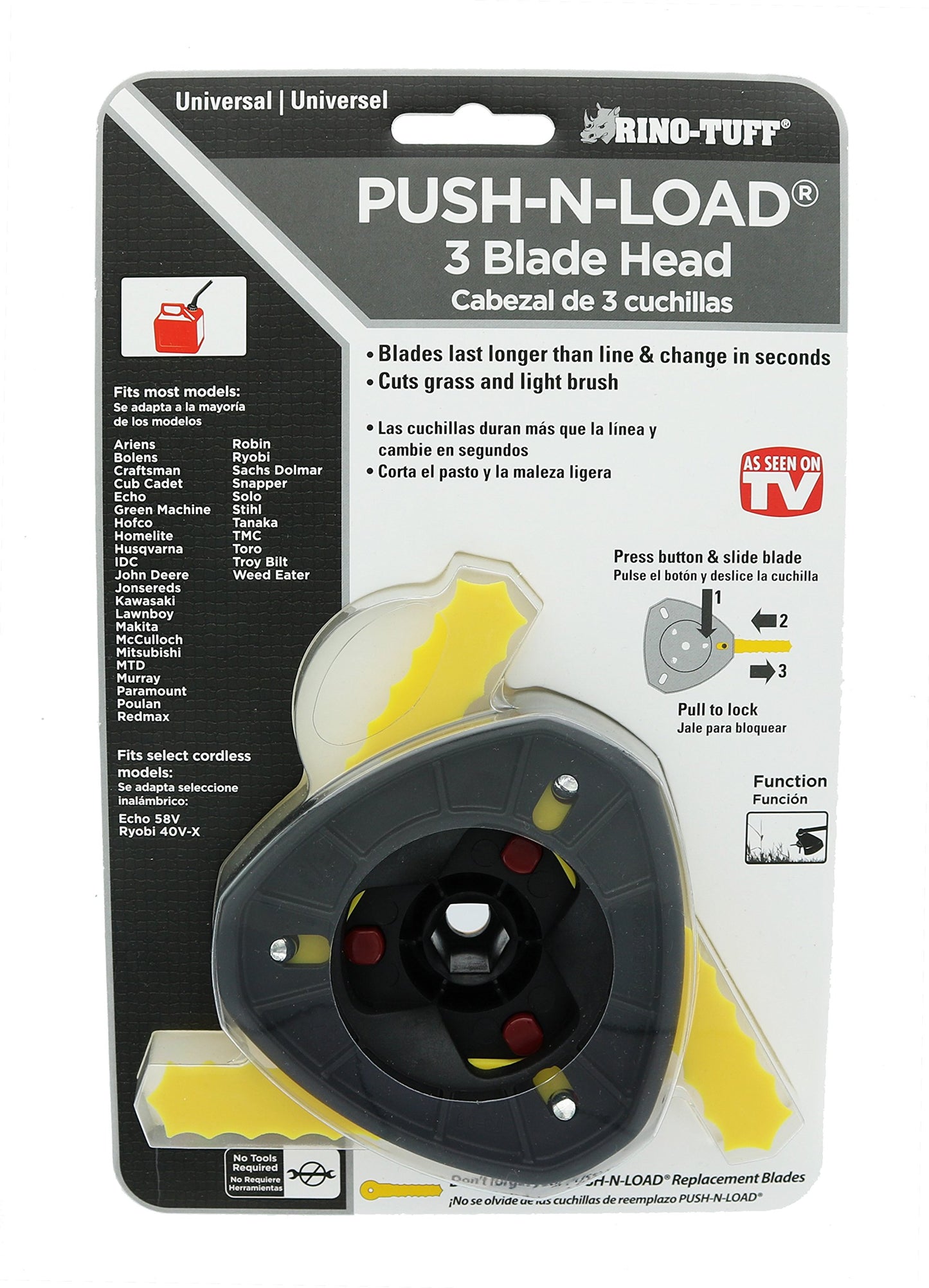 Rino Tuff Push n’ Load Universal 3-Blade Head for Gas and Electric Landscaping Trimmers